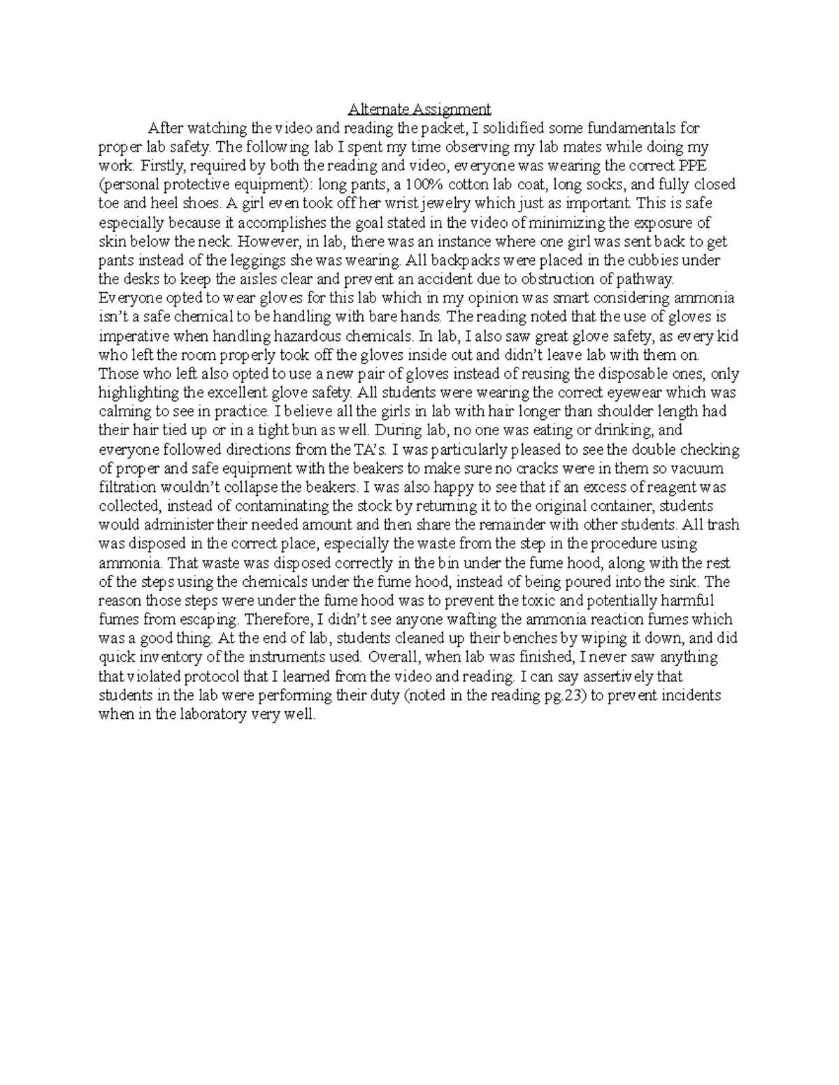 Alternate Assignment CHEM 105A - Alternate Assignment After watching ...