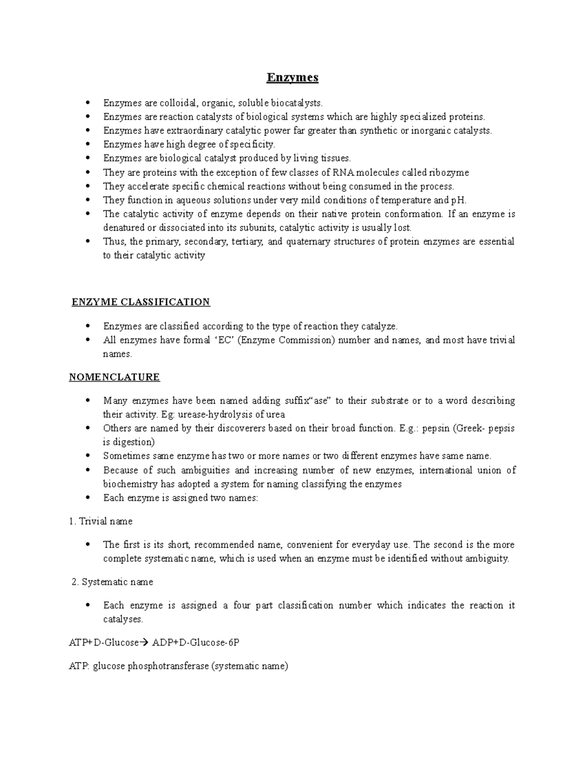 Enzymes Nomenclature AND Classification - Enzymes Enzymes are colloidal ...