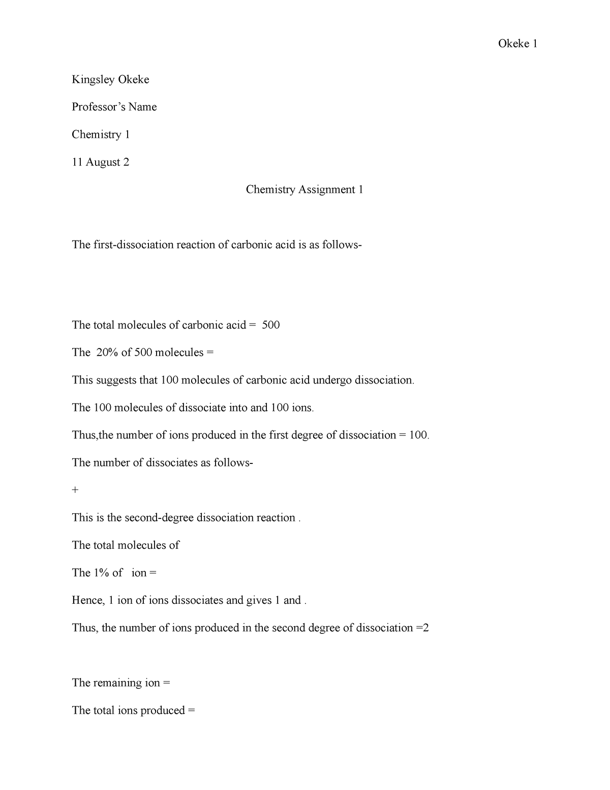 assignment chemistry answer