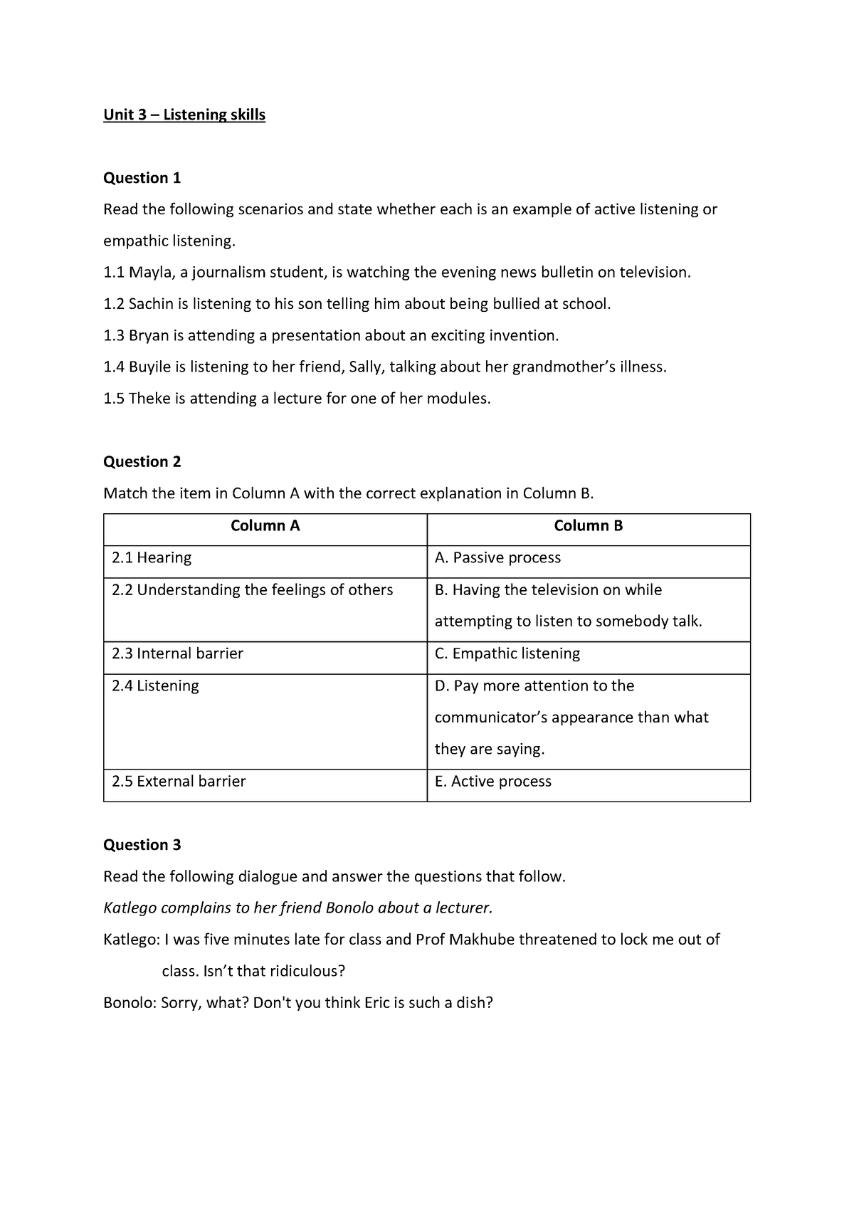 unit 3 listening assignment a