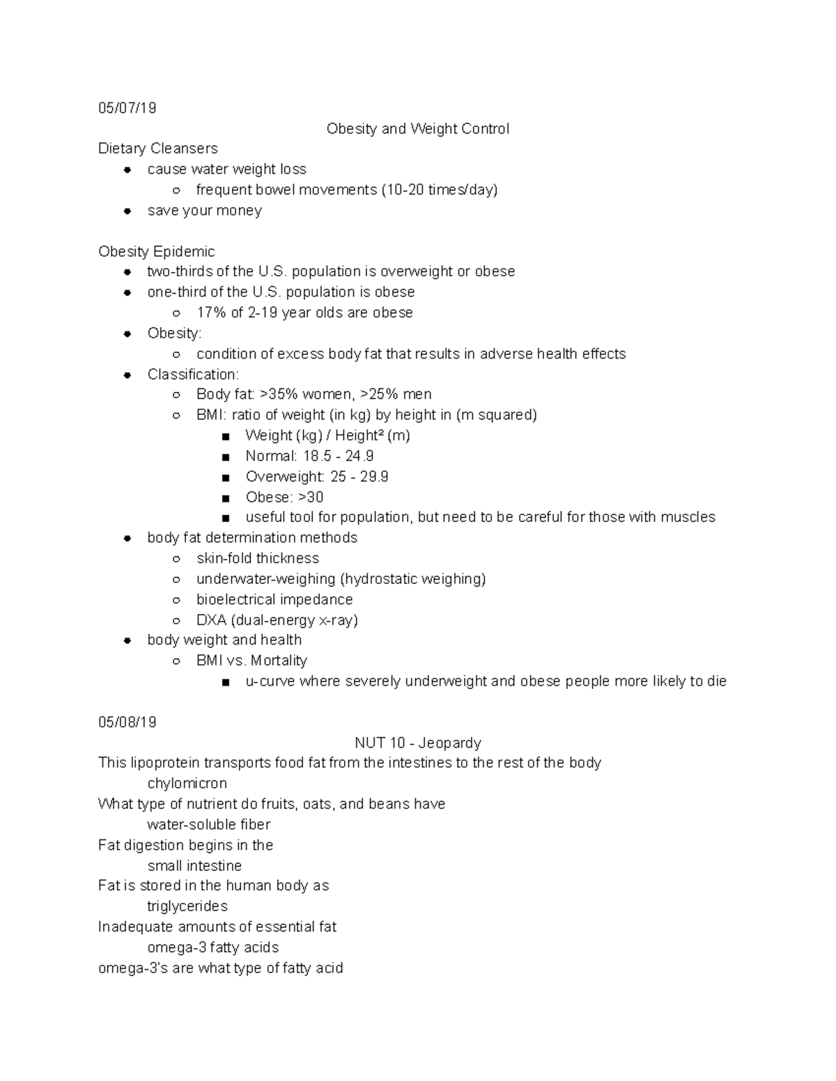 NUT 10 - Week 6 - Prof Fetter - 05/07/ Obesity and Weight Control ...