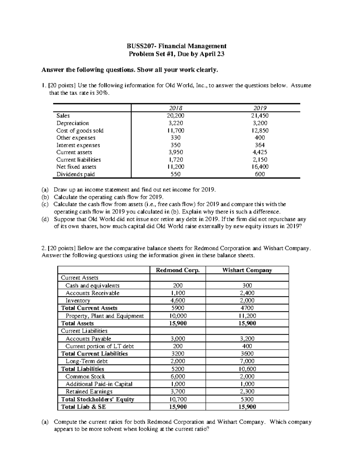 Financial management practice problem set - FINANCIAL MANAGEMENT ...