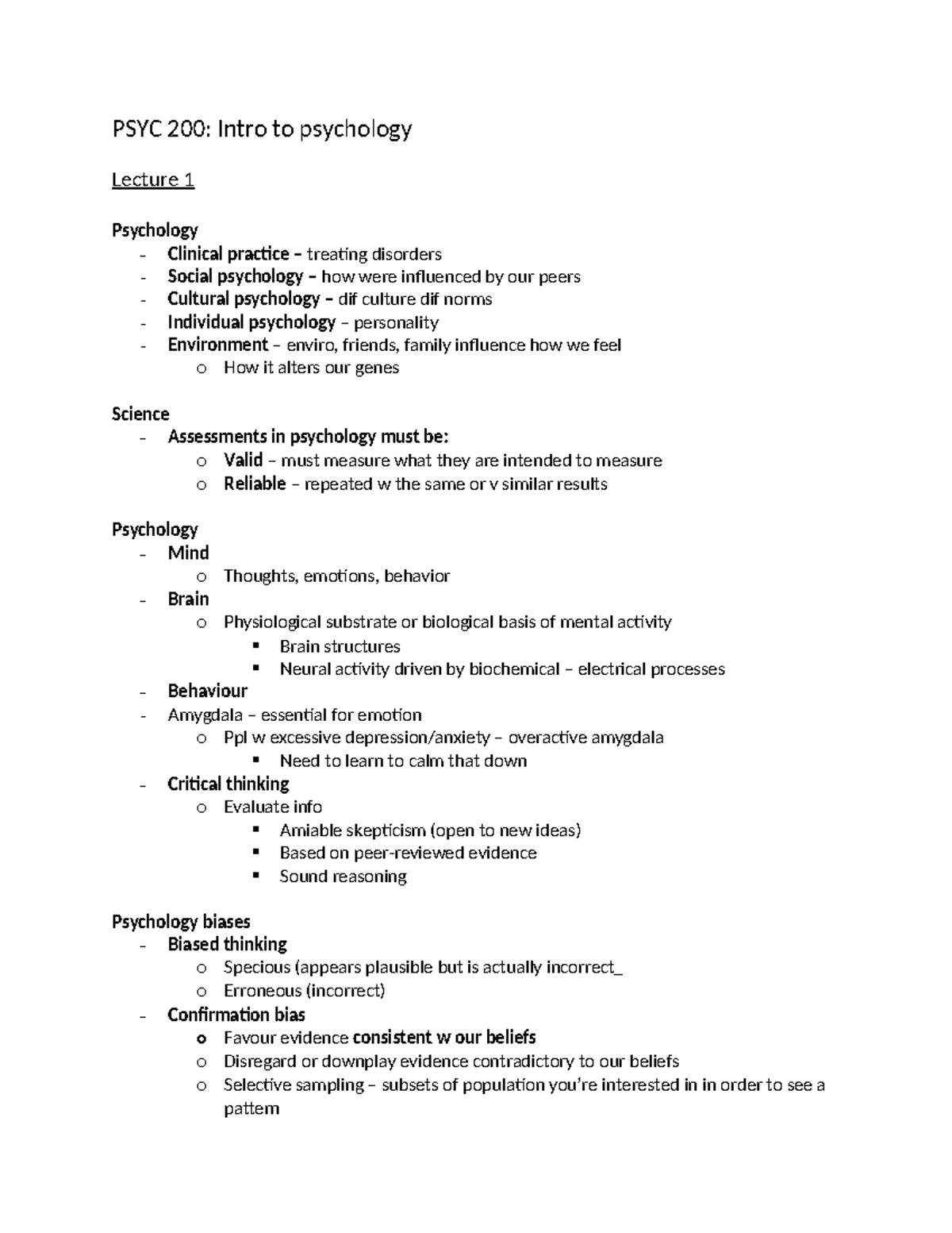 Psyc200 - Notes For The First Midterm - PSYC 200: Intro To Psychology ...