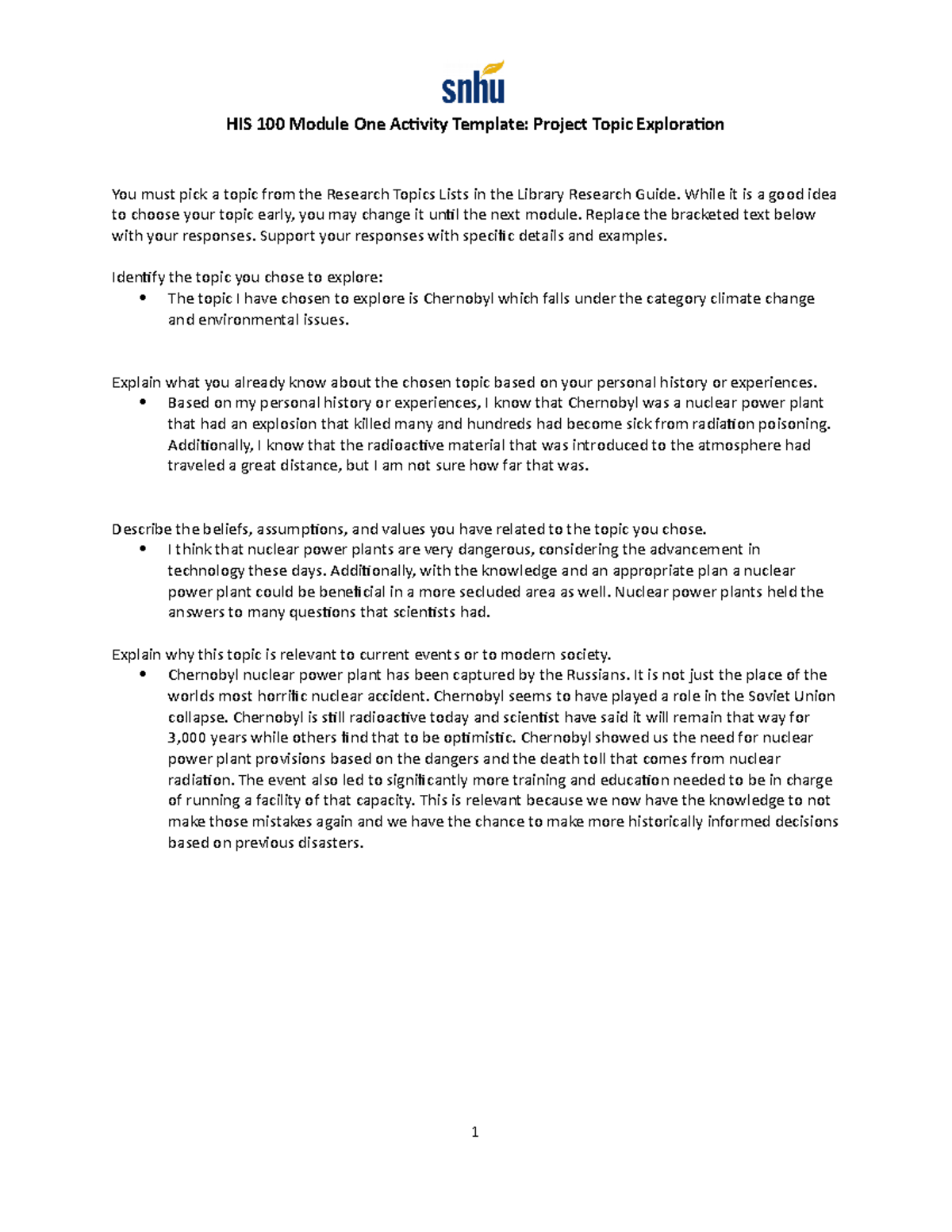 Module One Activity Template - While it is a good idea to choose your ...