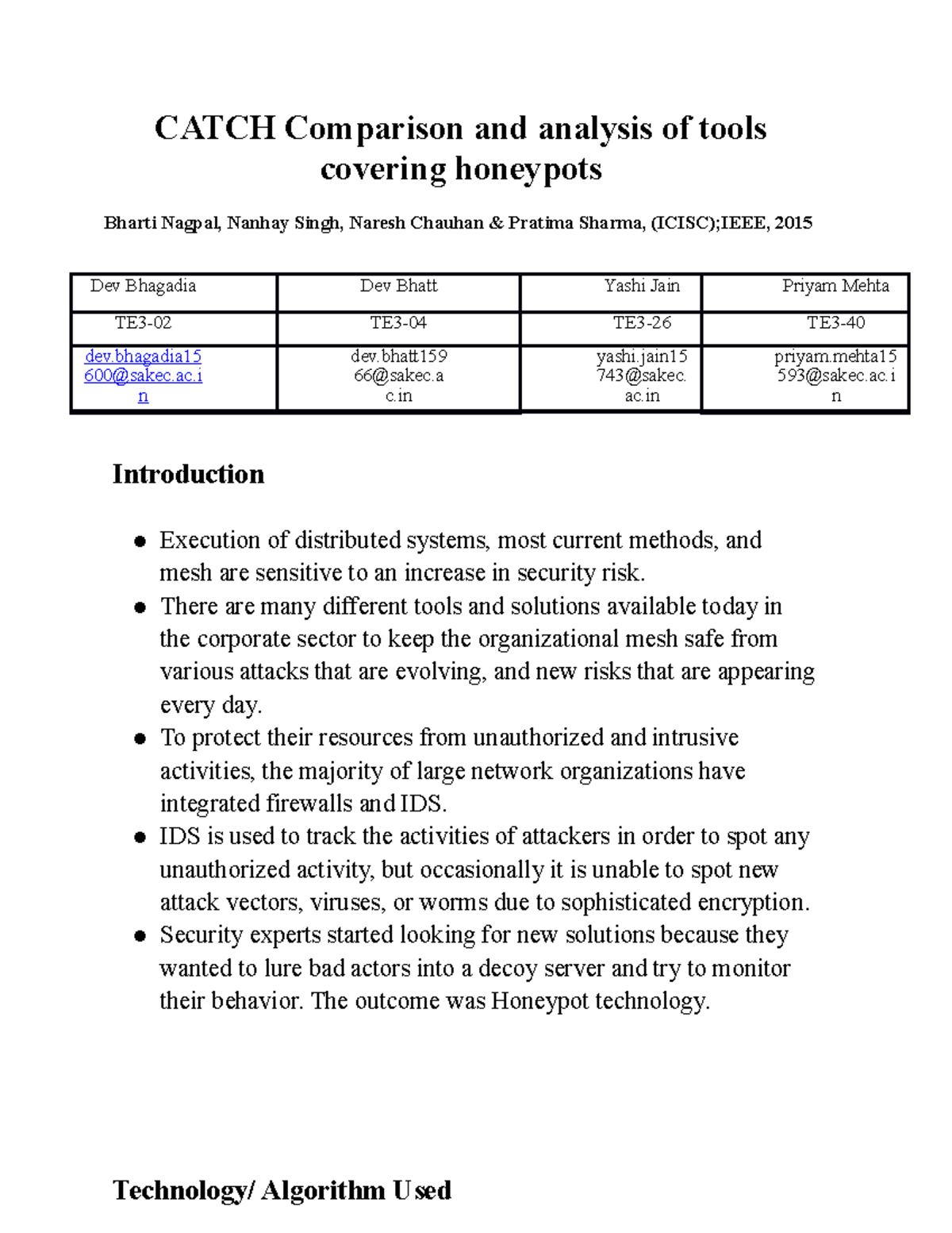 CSS Report Grp-16 - Its a project - CATCH Comparison and analysis of ...
