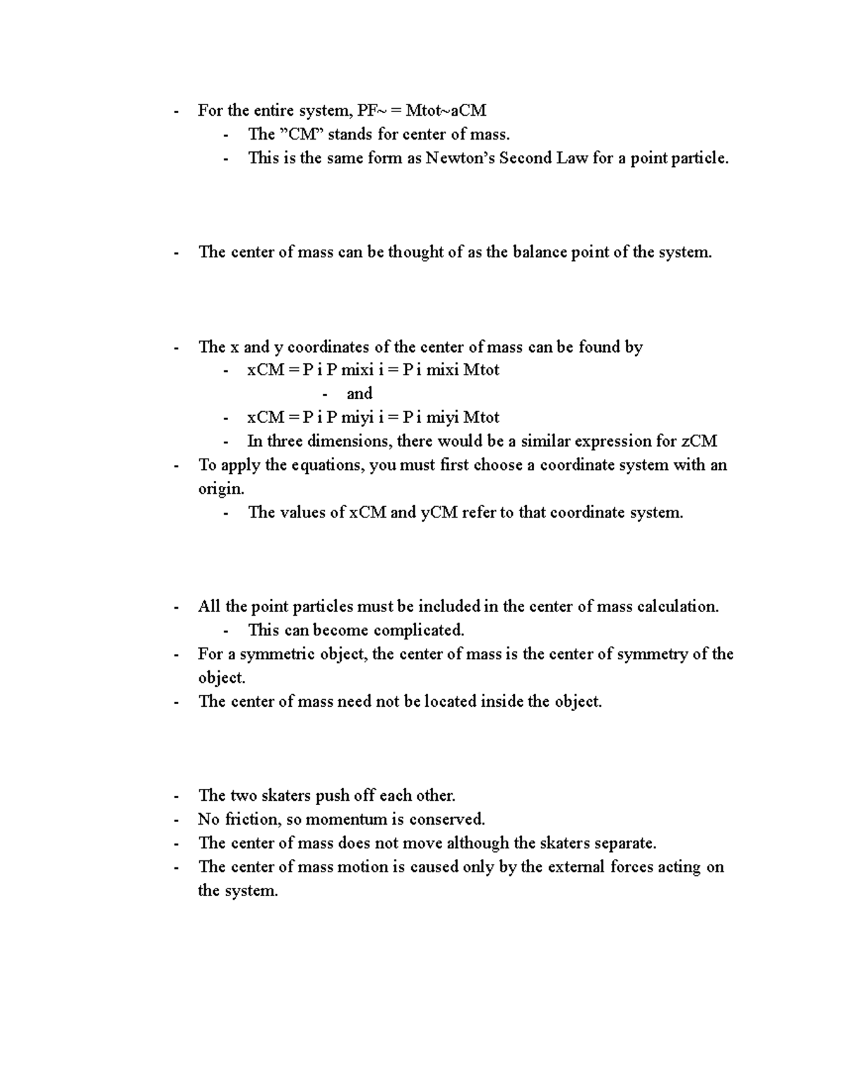 Physics Chapter 7 Google Docs10 For the entire system, PF = Mtot