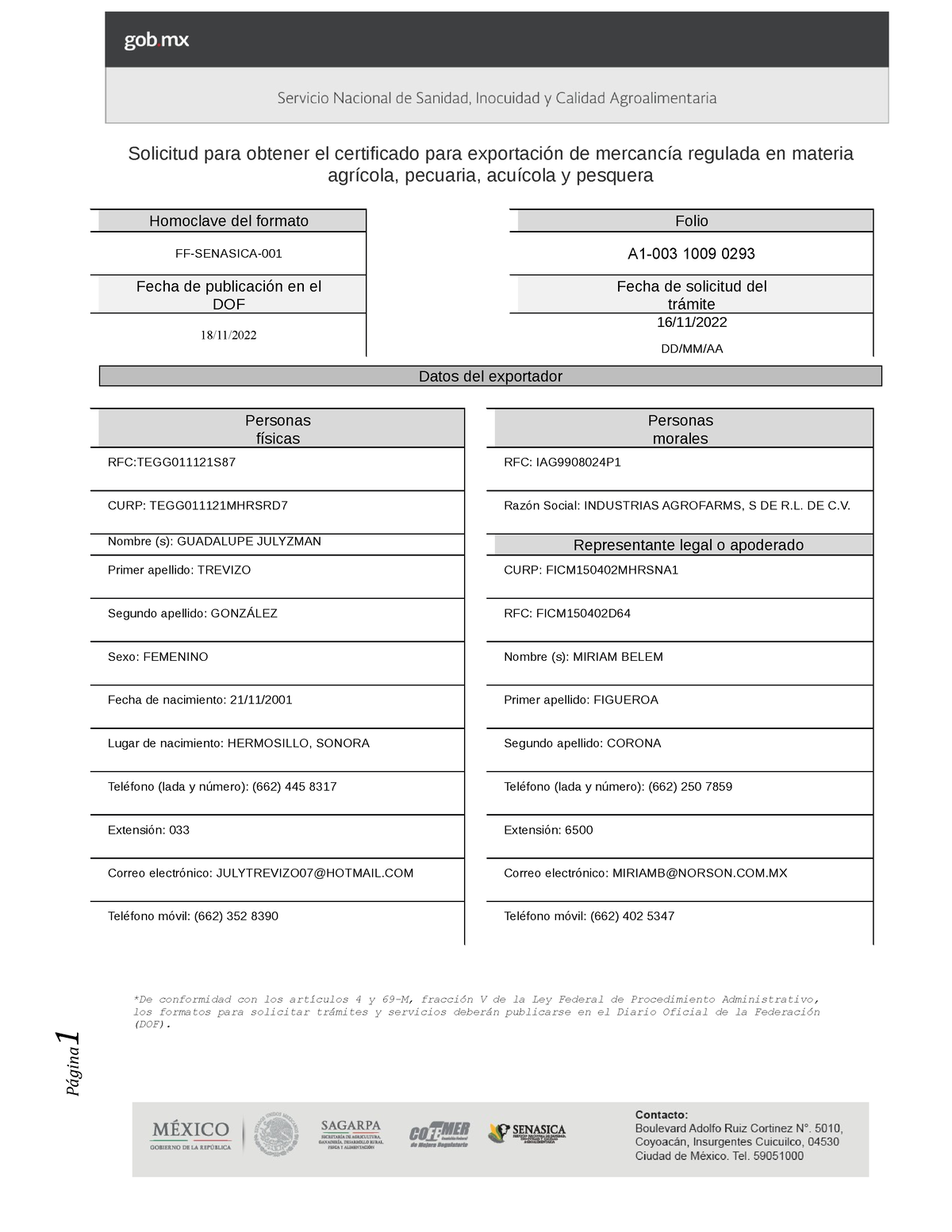 FF- Senasica-001 Exportaci N - Solicitud Para Obtener El Certificado ...