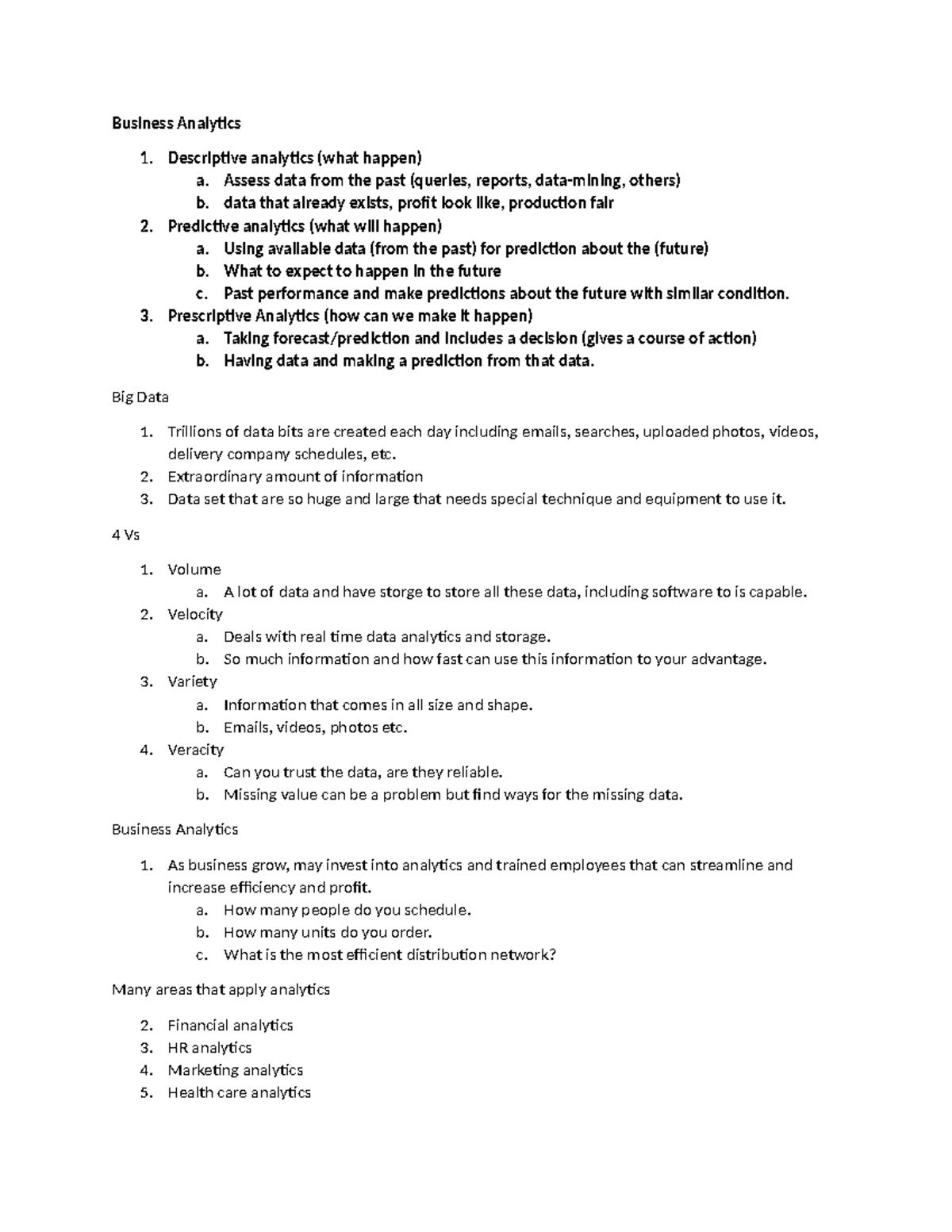 ISDS 361B - Notes - Business Analytics 1. Descriptive Analytics (what ...