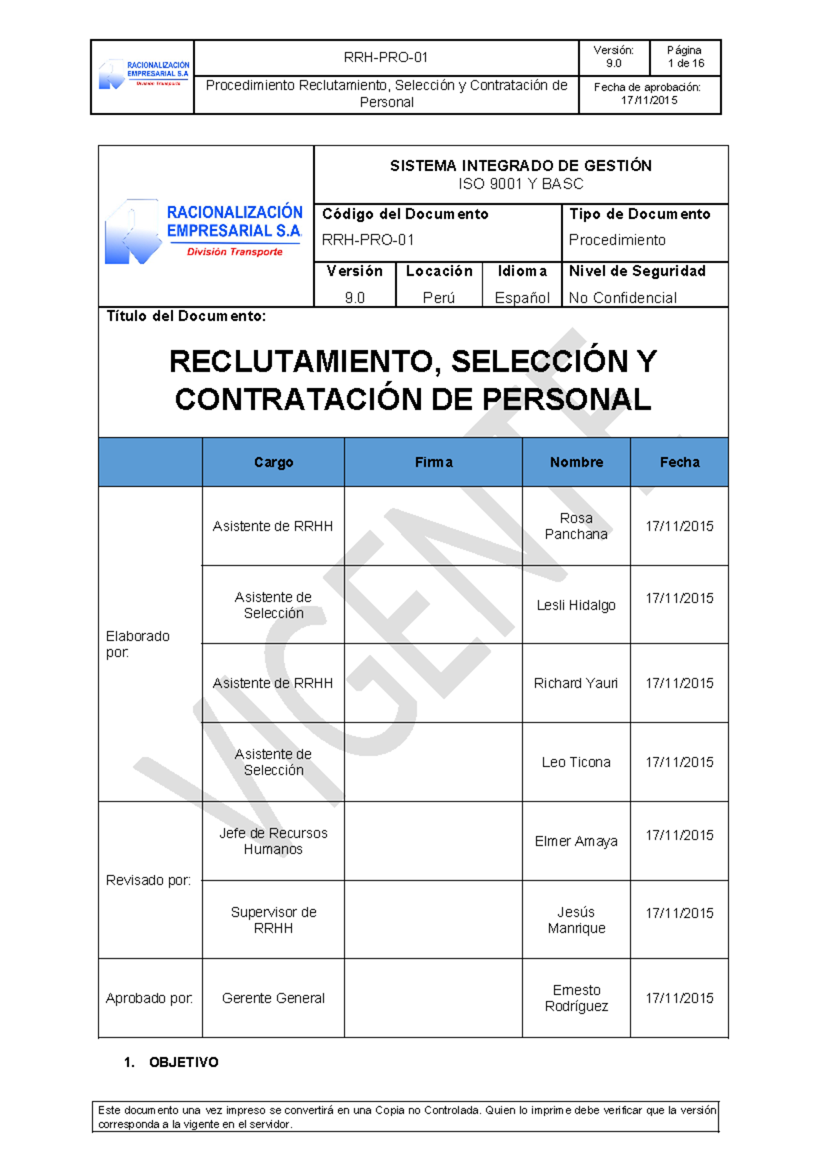 01 RRH PRO 01 V09 Reclutamiento Selecci n Y Contrataci n De Personal 