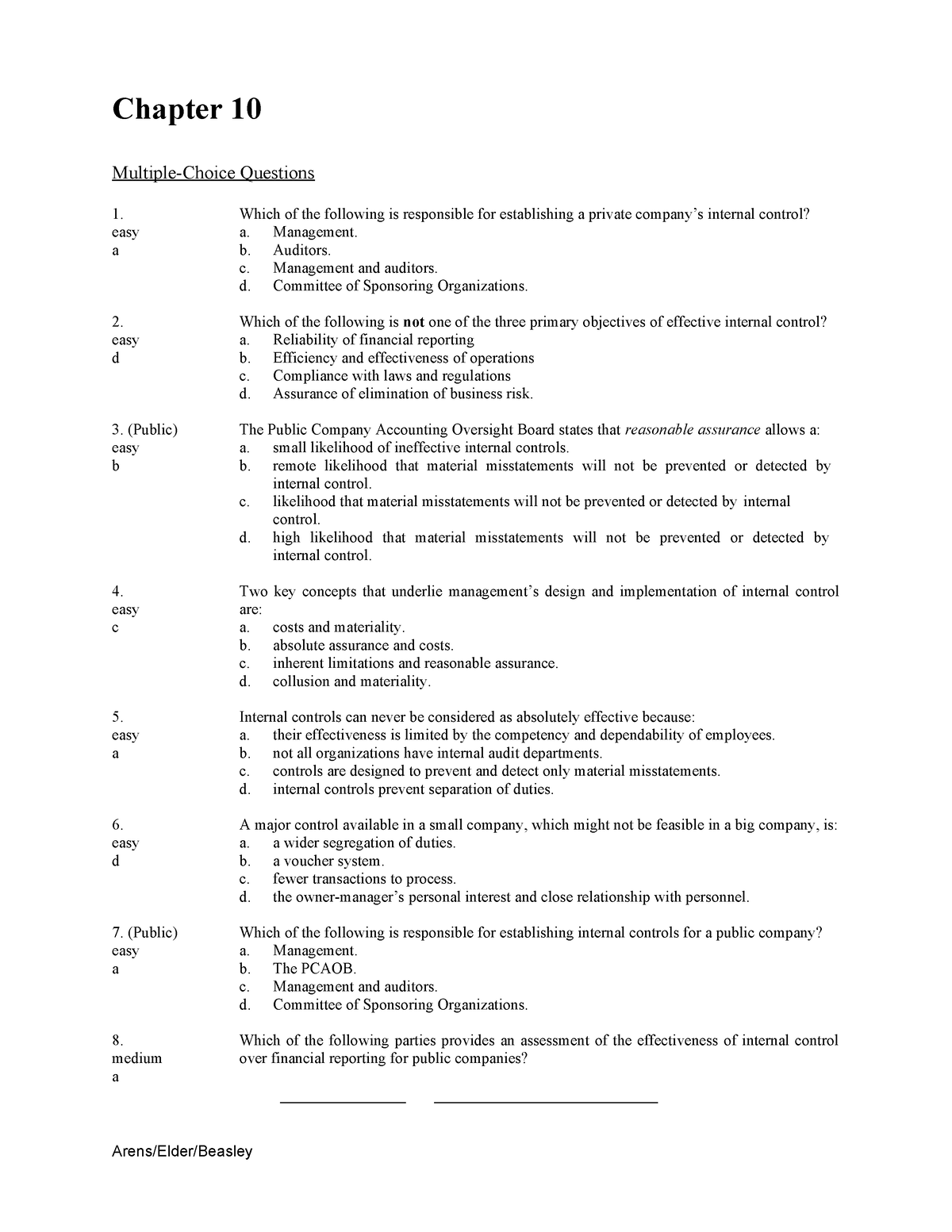 Chapter-10 - Auditing - Chapter 10 Multiple-Choice Questions Which Of ...