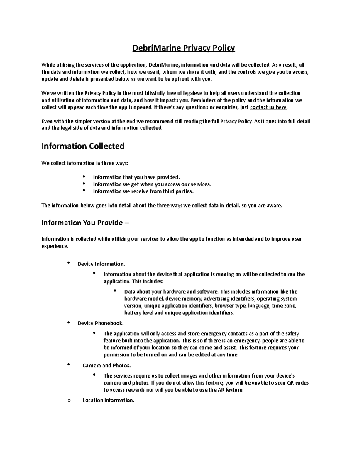 App Privacy Policy - DebriMarine Privacy Policy While utilising the ...