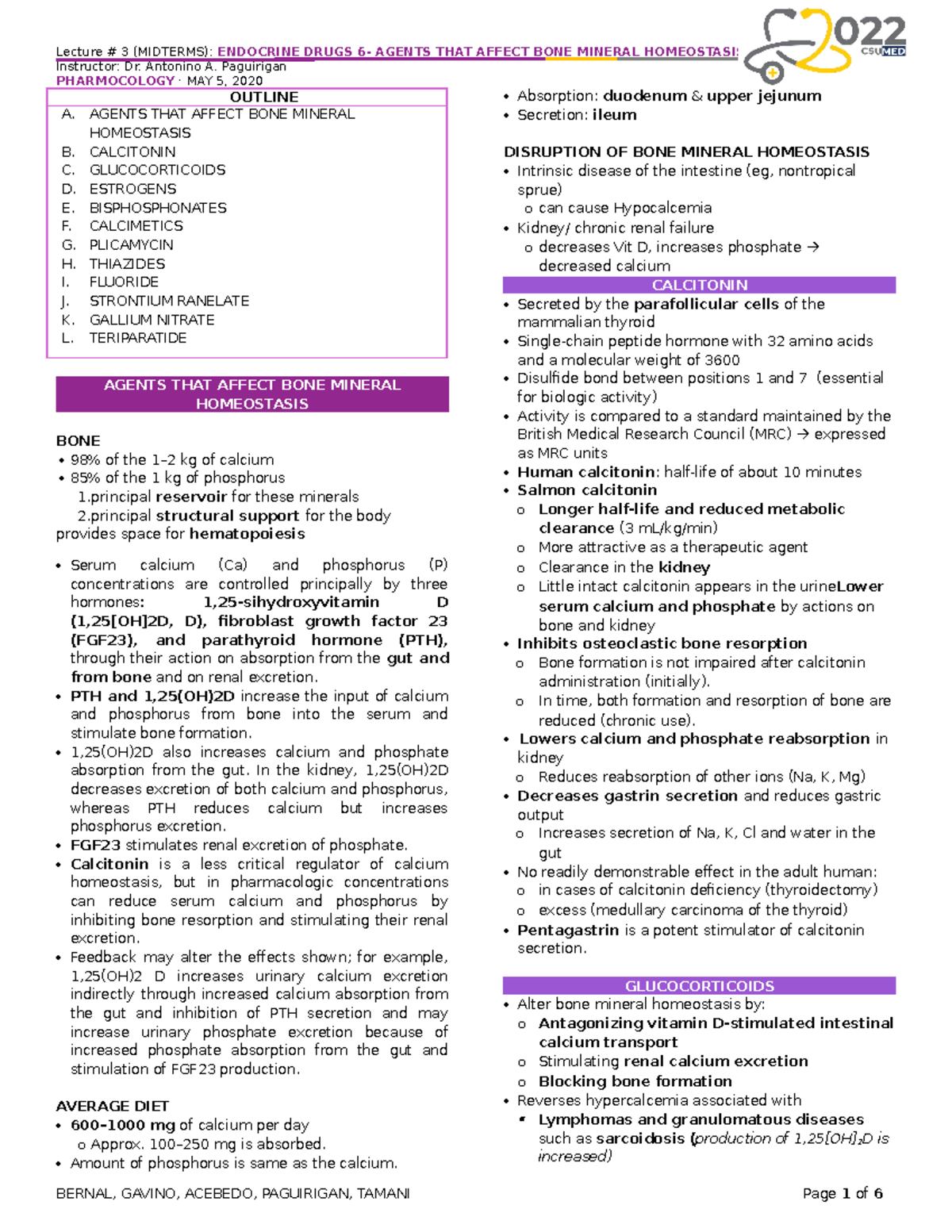 2022 ST Pharmacology Endocrine Drugs 6 Agents THAT Affect BONE Mineral ...
