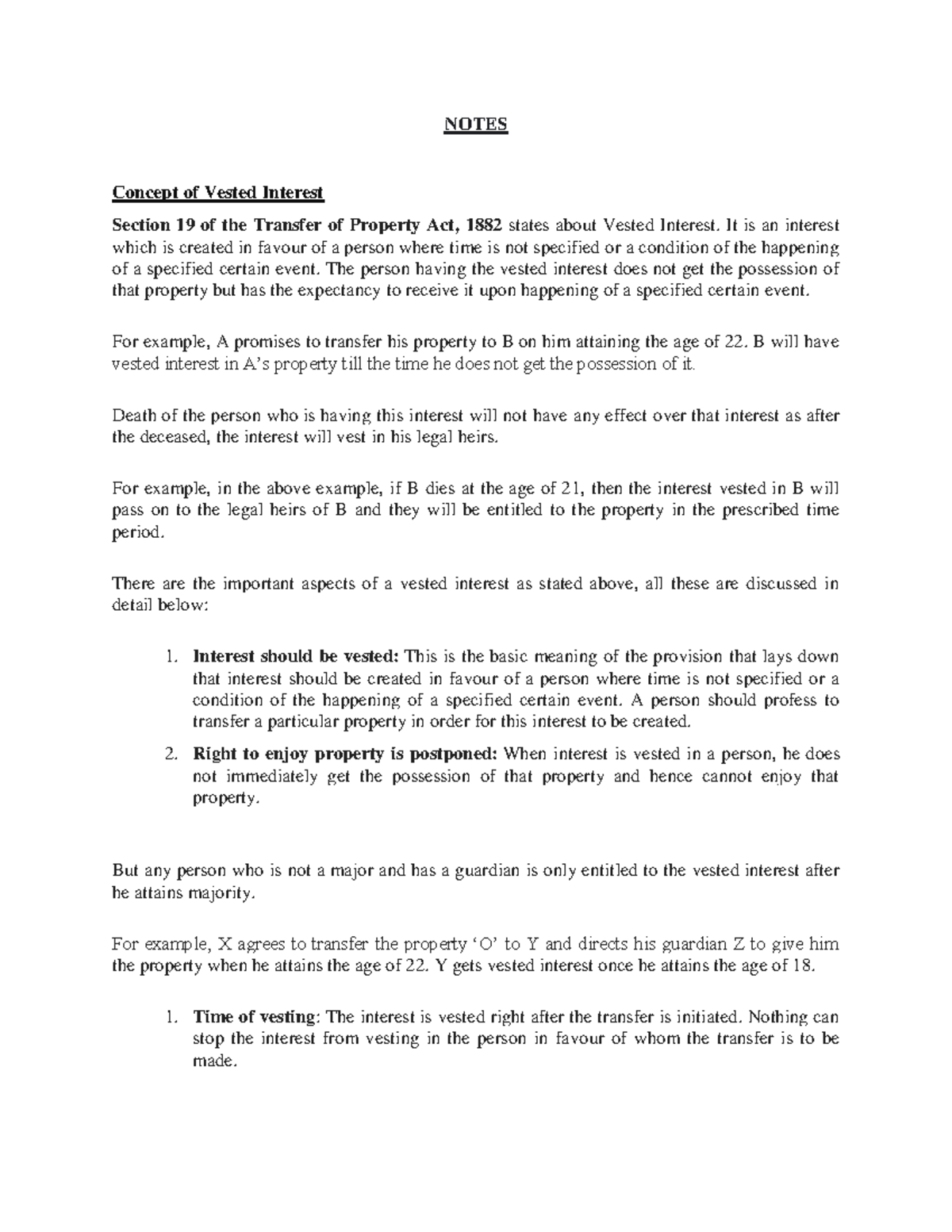 Vested and contingent interest - NOTES Concept of Vested Interest ...