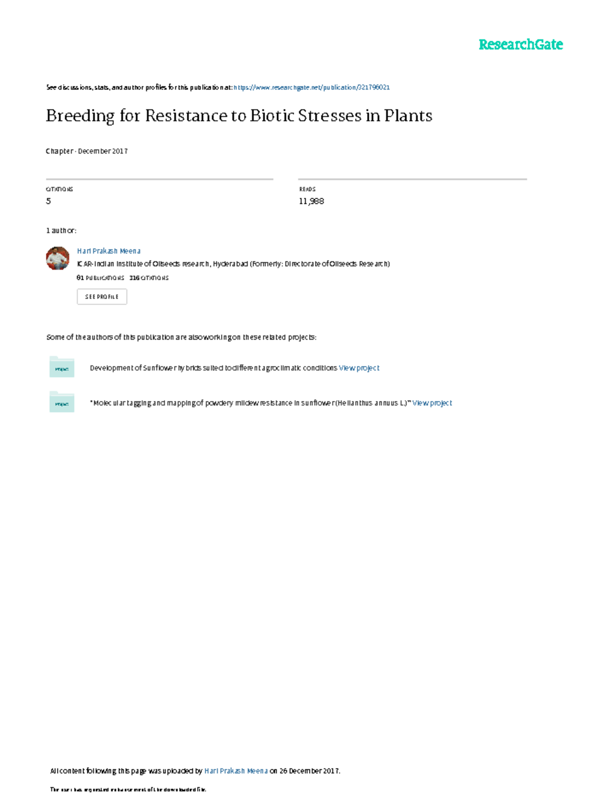 Breeding for Resistance to Biotic Stresses in Plan - See discussions ...