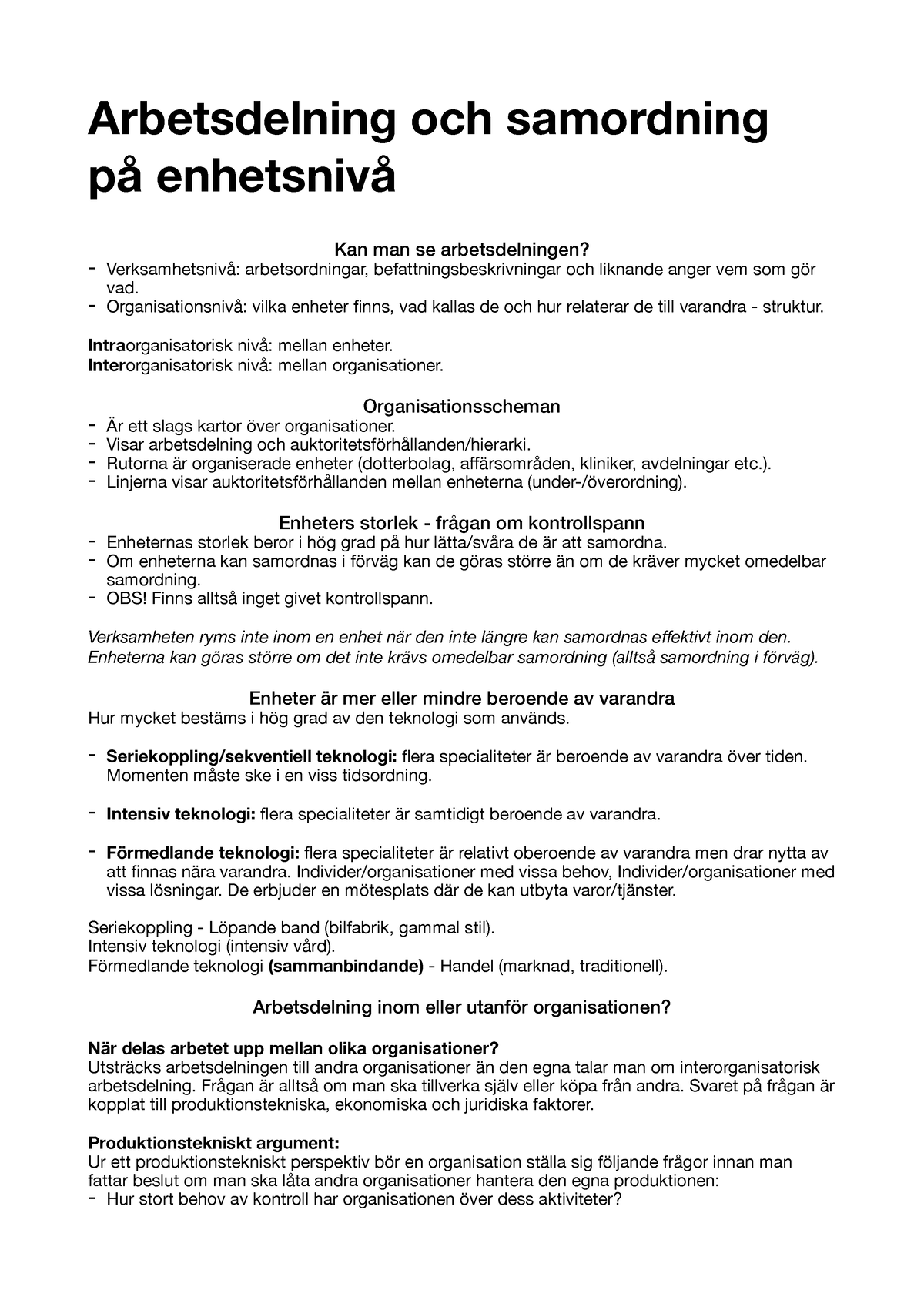 2 - Organisering - Arbetsdelning Och Samordning På Enhetsnivå Kan Man ...