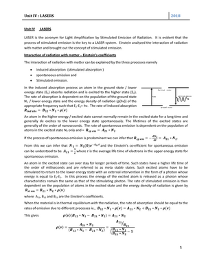 4 Lasers - Lecture Notes 4 - Engineering Physics - PESU - Studocu