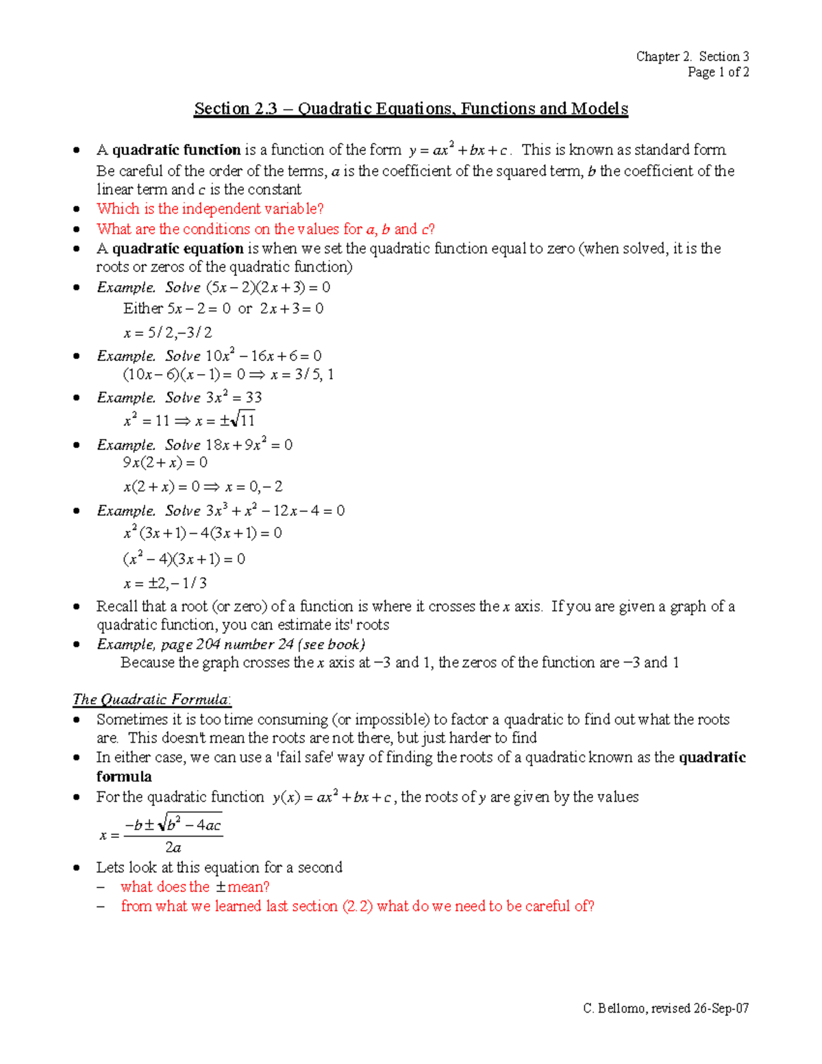 Ch02-Sect03 MATH 124 College Algebra 2010 - Chapter 2. Section 3 Page 1 ...