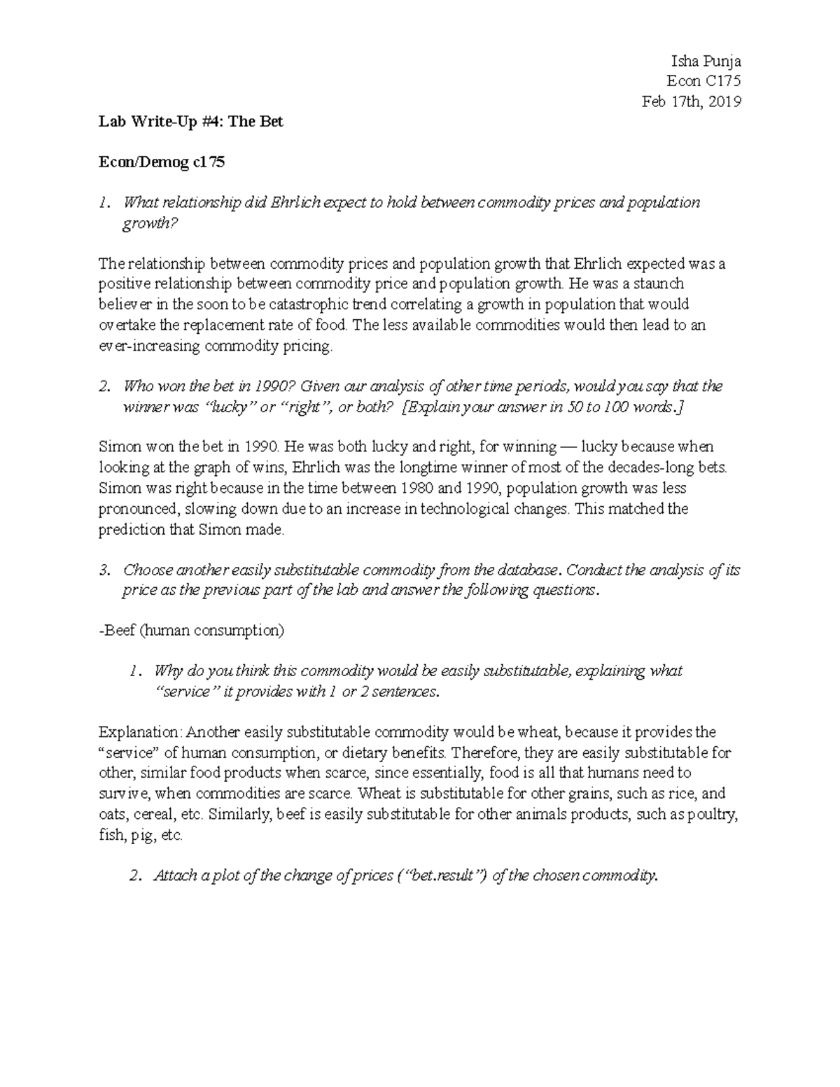 Lab 4 - Isha Punja - Lab 4 - Isha Punja Econ C175 Feb 17th, 2019 Lab ...