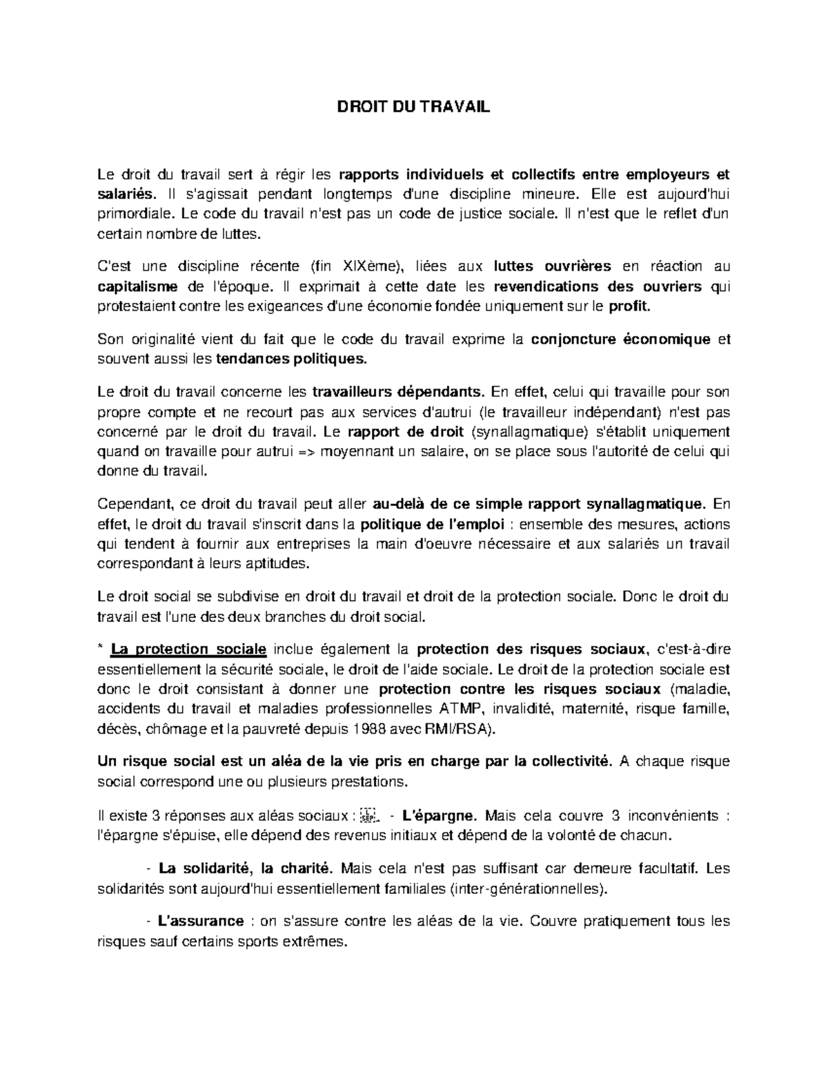Droit-DU- Travail - Notes de cours 1 - DROIT DU TRAVAIL Le droit du ...