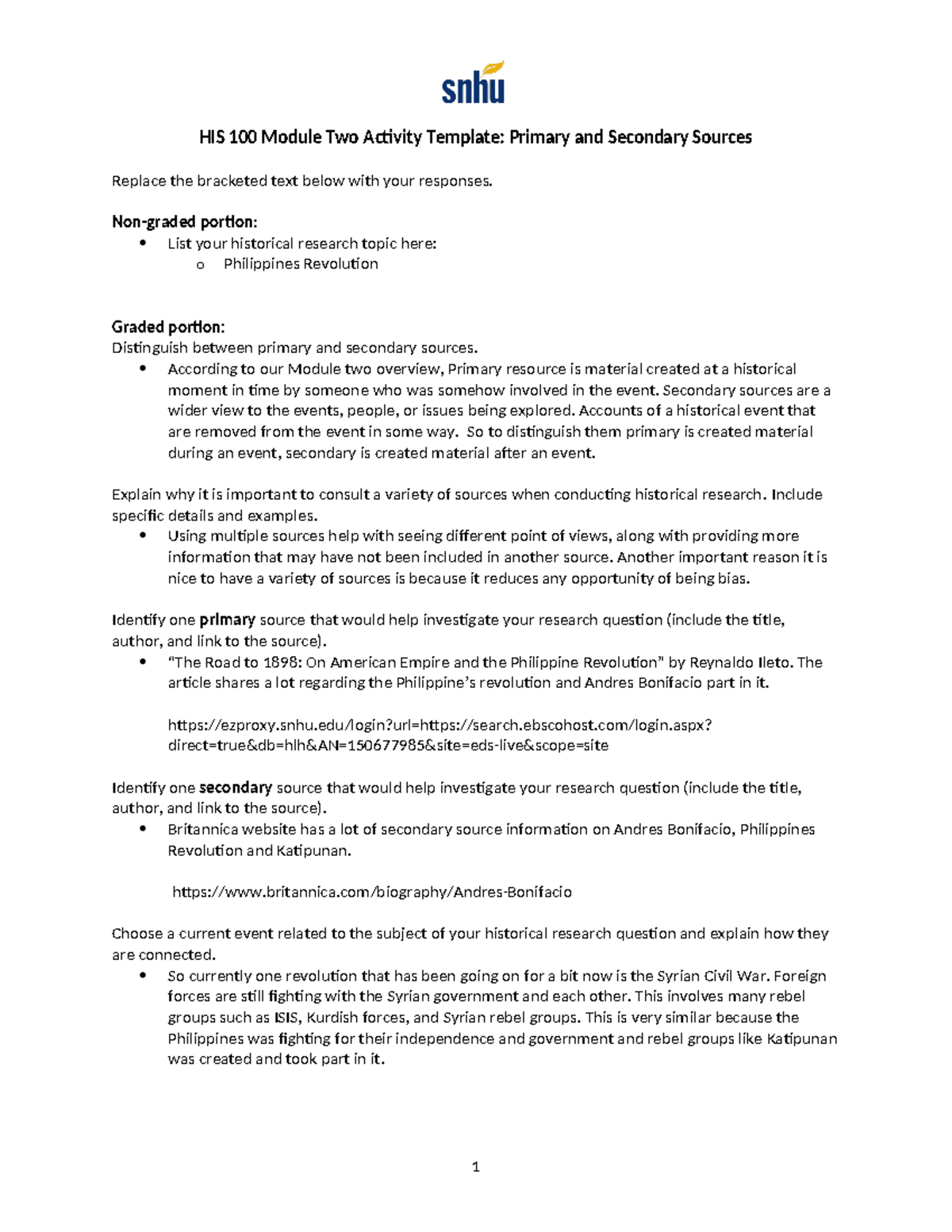 HIS Mod 2-2 complete - HIS 100 Module Two Activity Template: Primary ...