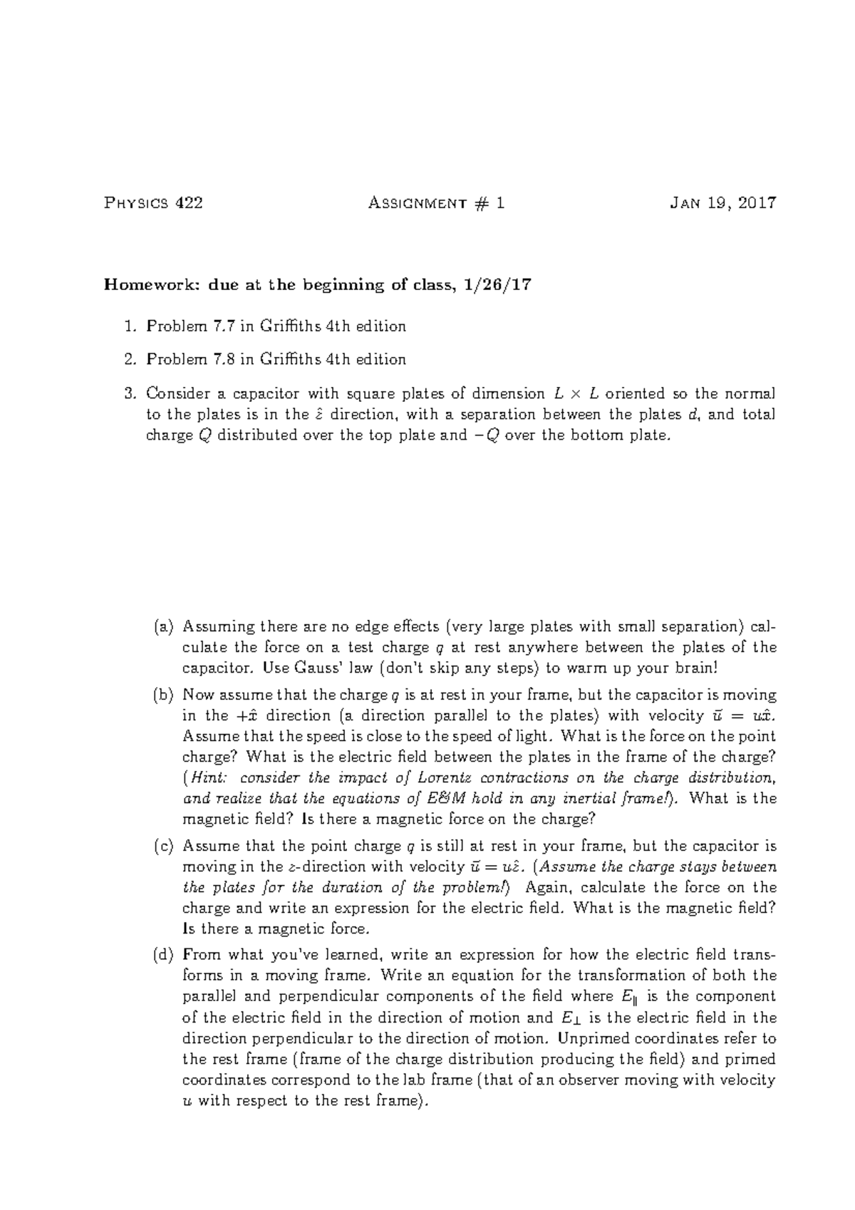 422 2016-2017 Assignment 1 - Physics 422 Assignment # 1 Jan 19, 2017 ...