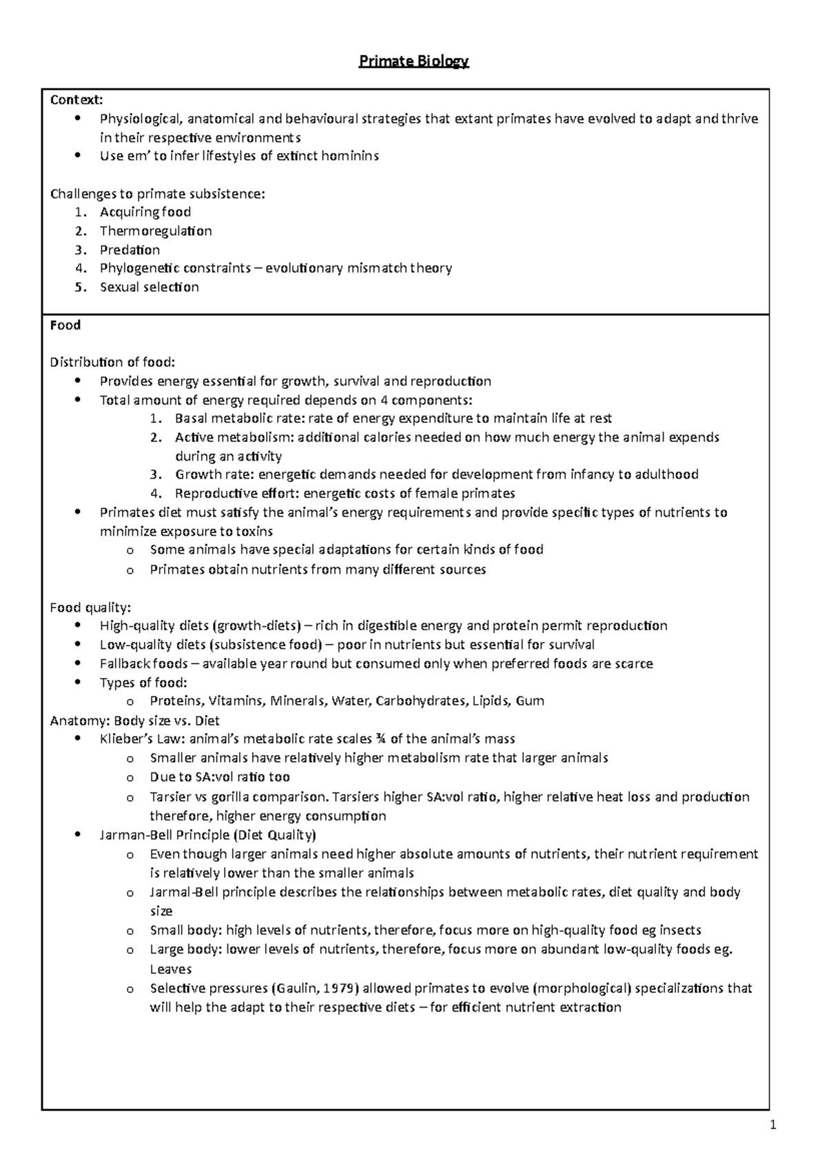 BAN 1 Exam Notes - Summary Psychology - Primate Biology Context ...