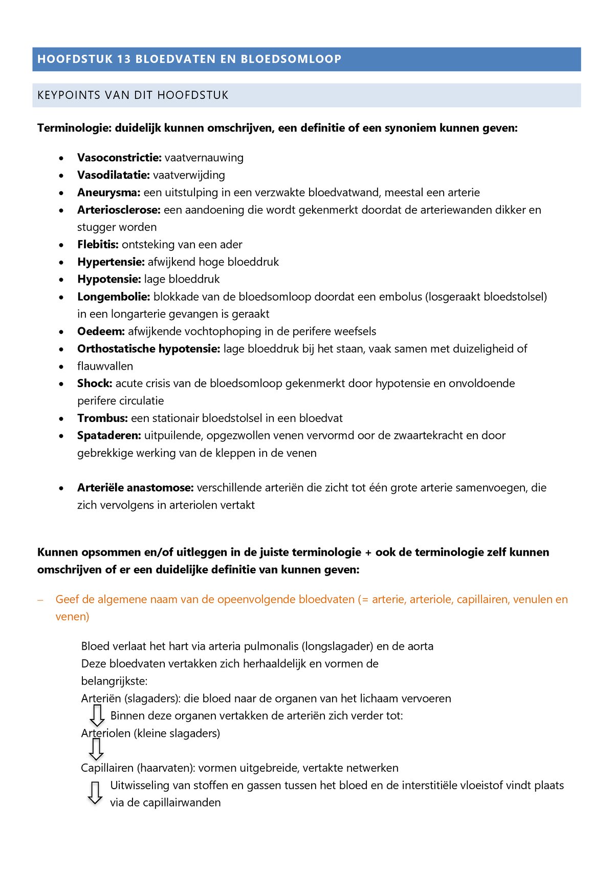 Anatomie En Fysiologie Keypoints 13 - HOOFDSTUK 13 BLOEDVATEN EN ...