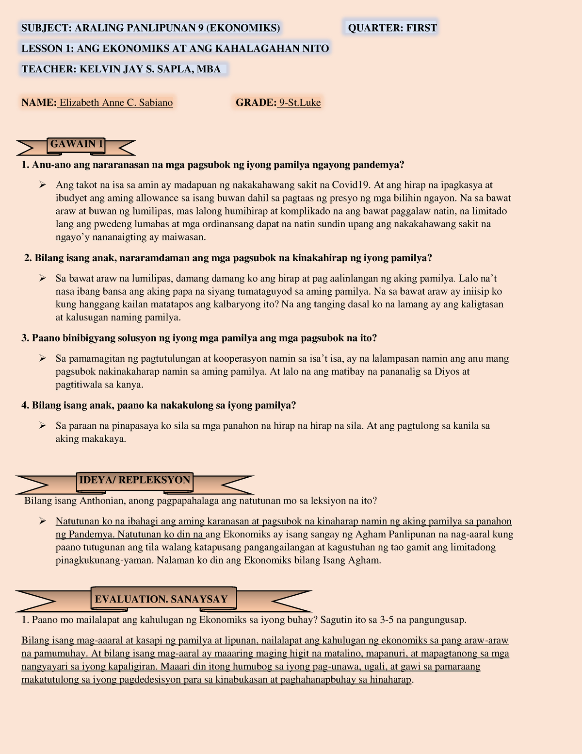 AP 9 Lesson 1 Q1 - Module - SUBJECT: ARALING PANLIPUNAN 9 (EKONOMIKS ...