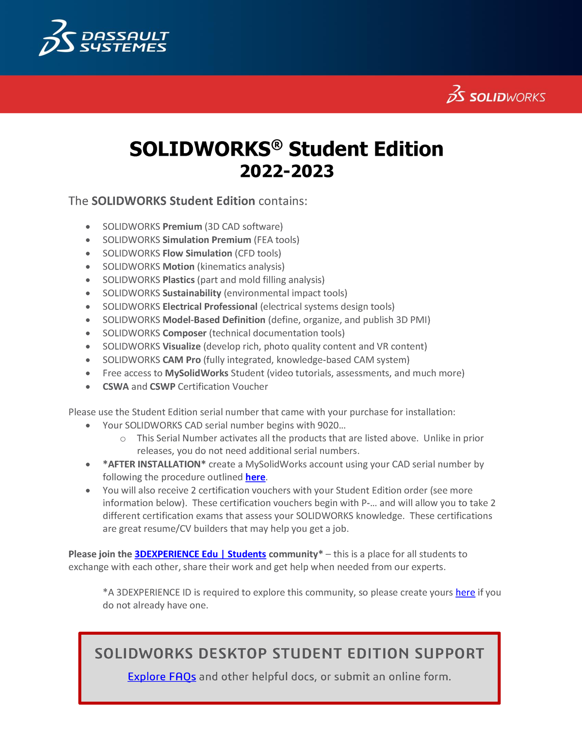 Solidworks Education Student Edition Instructions 20222023 v1