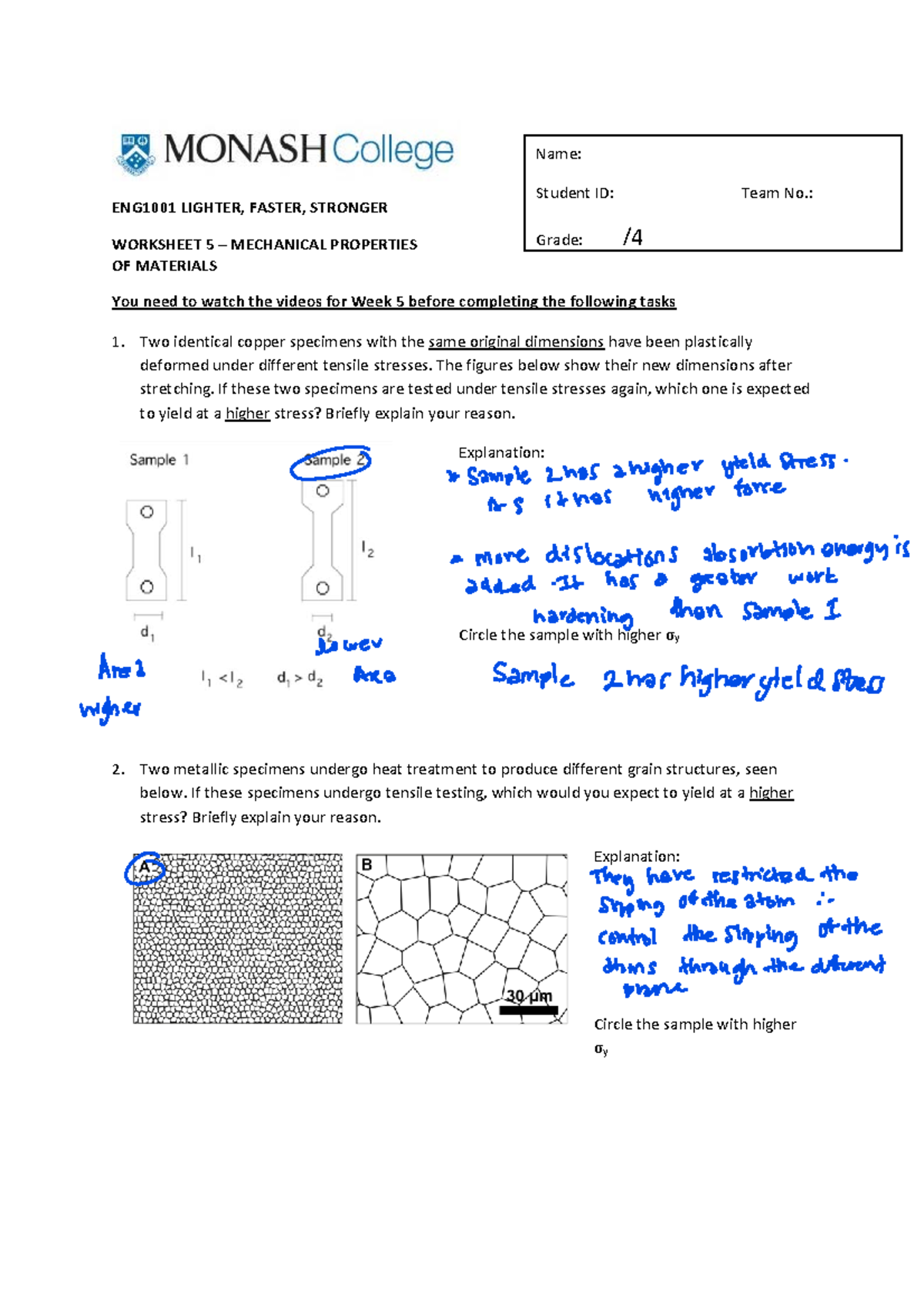 Week 5 Worksheet T3 2018 (1) ENG1001 LIGHTER, FASTER, STRONGER