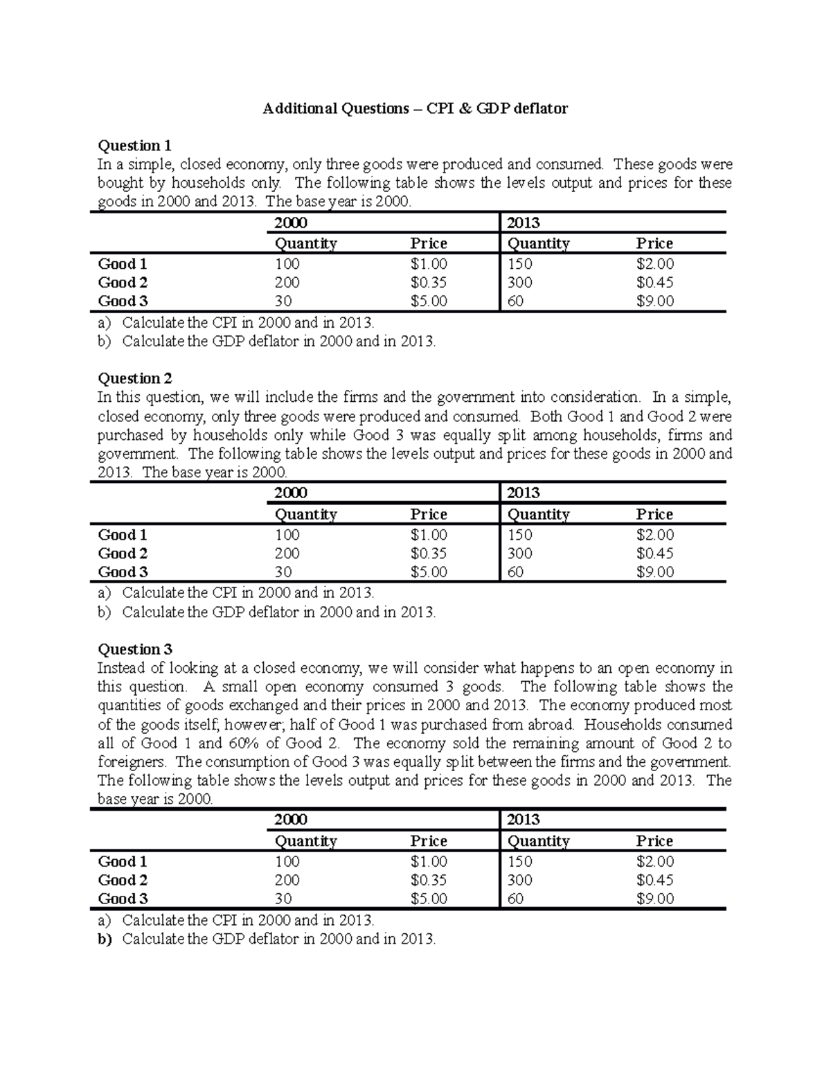 Practical Additional Questions Cpi And Gdp Deflator Studocu