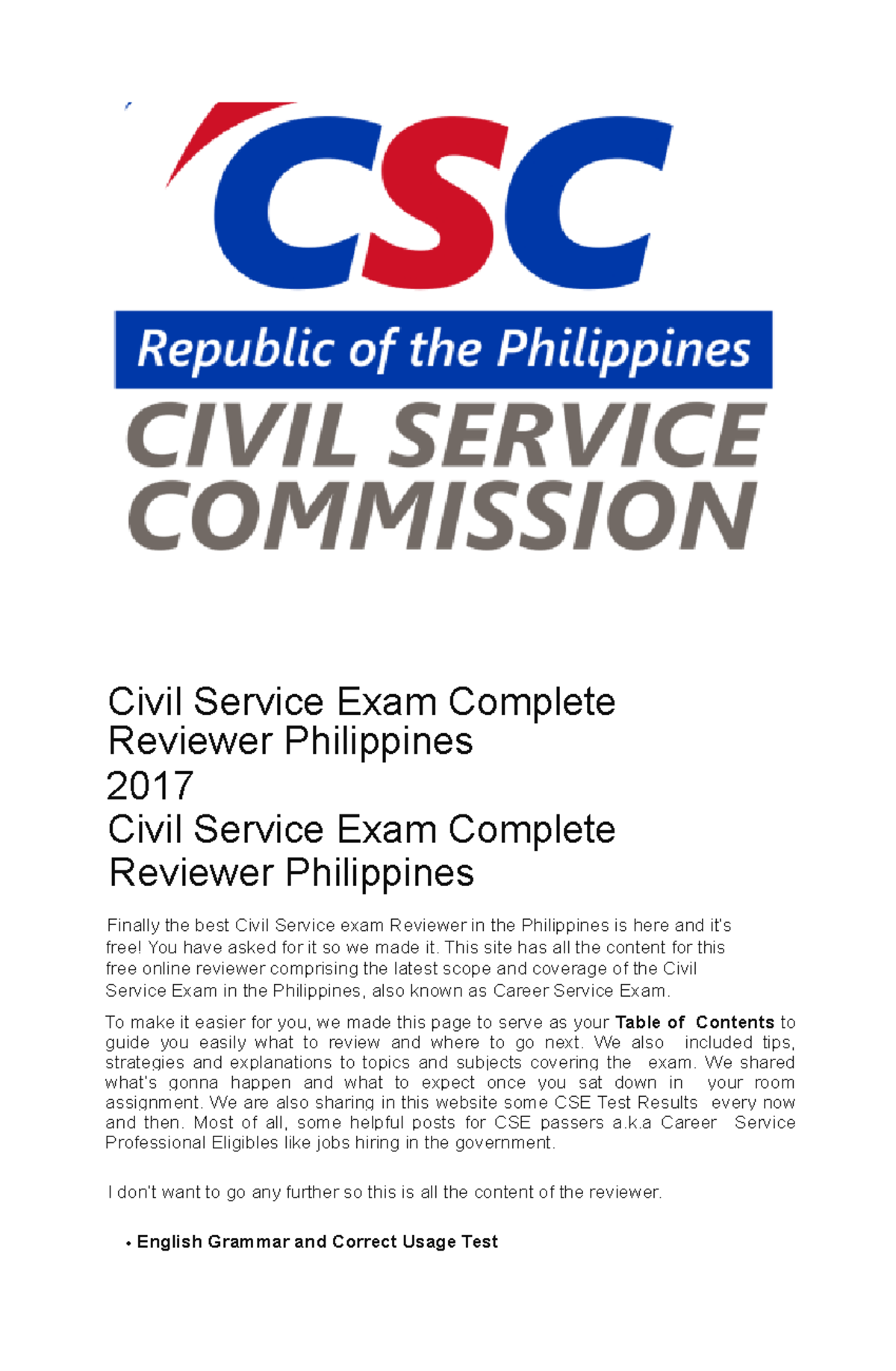 Civil Service Exam Complete Reviewer 2017 - Civil Service Exam Complete ...