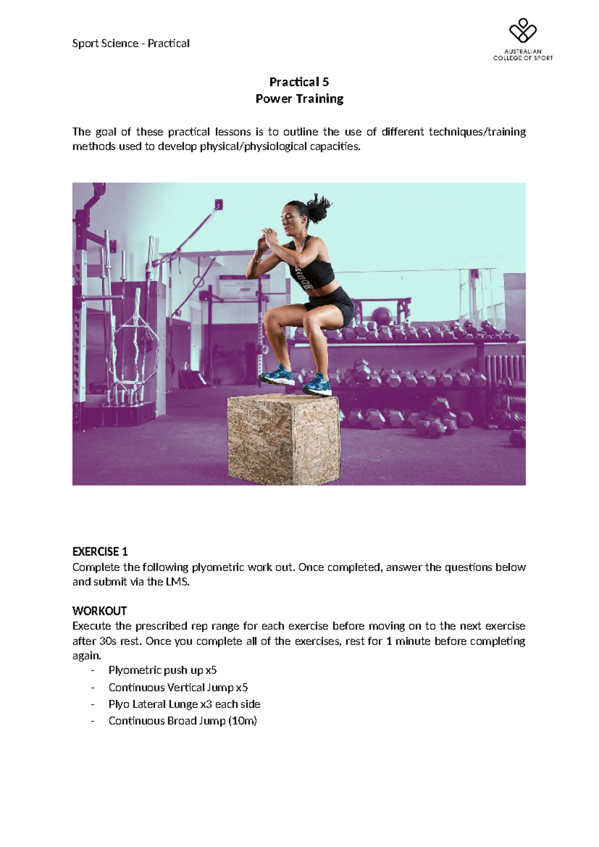Power Training P5 Student Answer Sheet - Sport Science - Practical ...