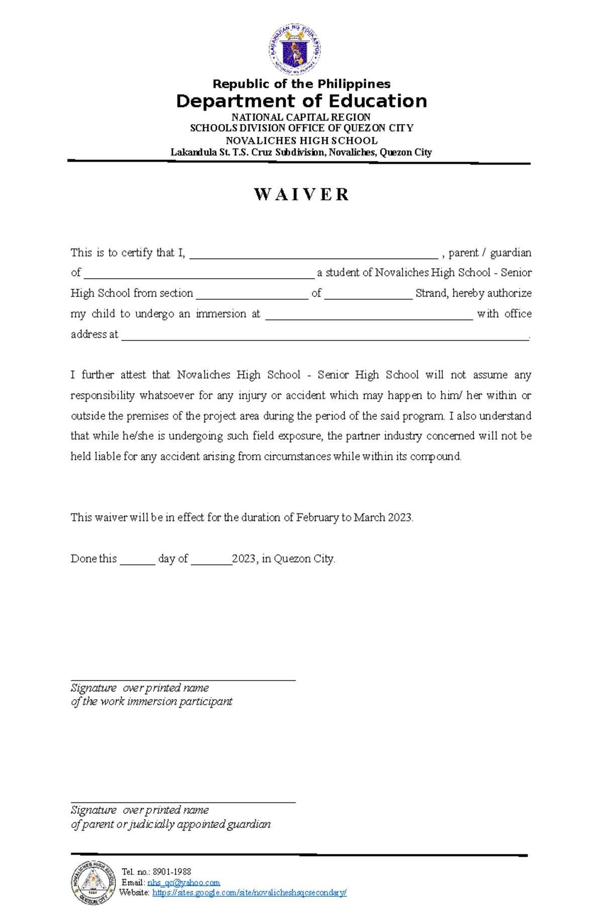 Waiver-Parents-Consent - Republic of the Philippines Department of ...
