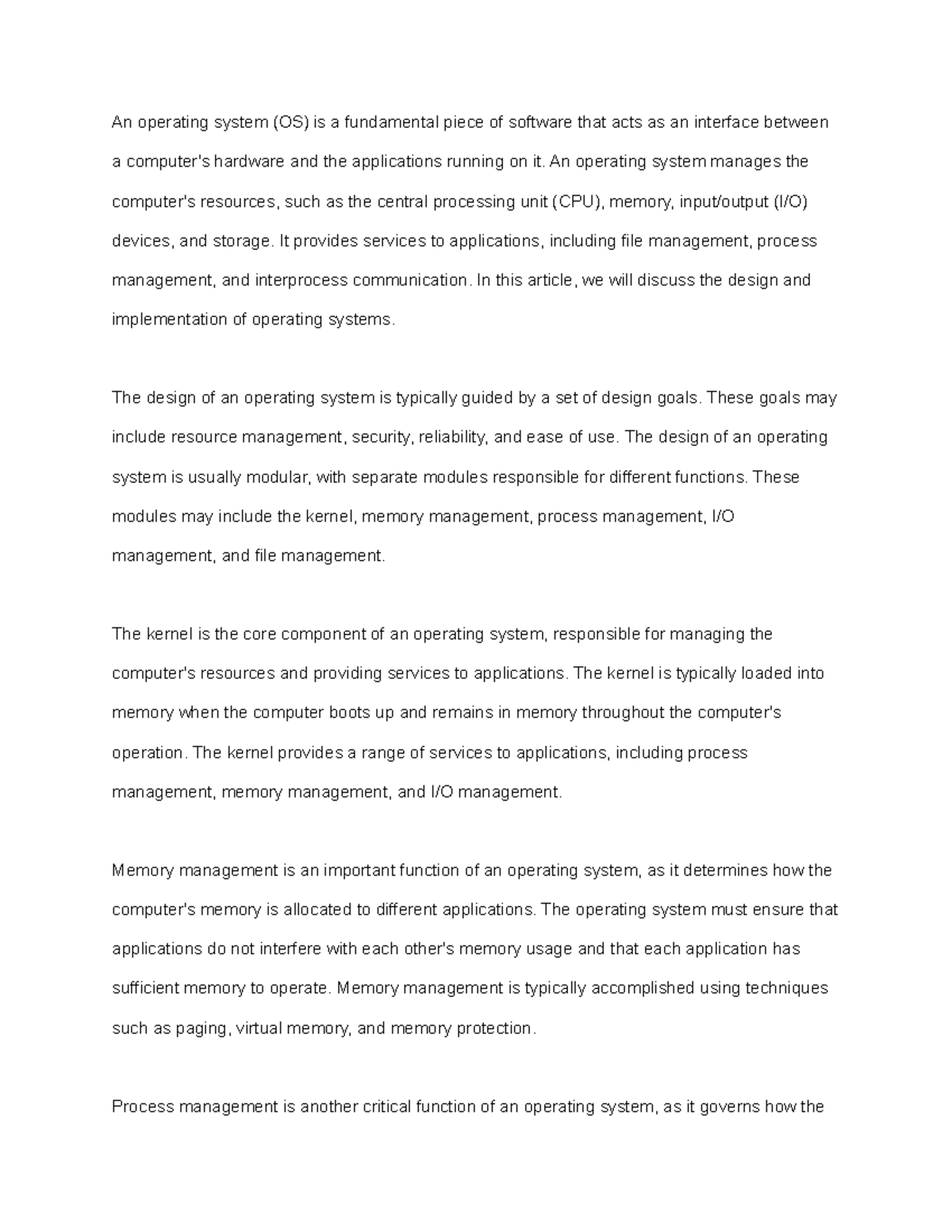 Operating Systems Design and Implementation - An operating system (OS ...