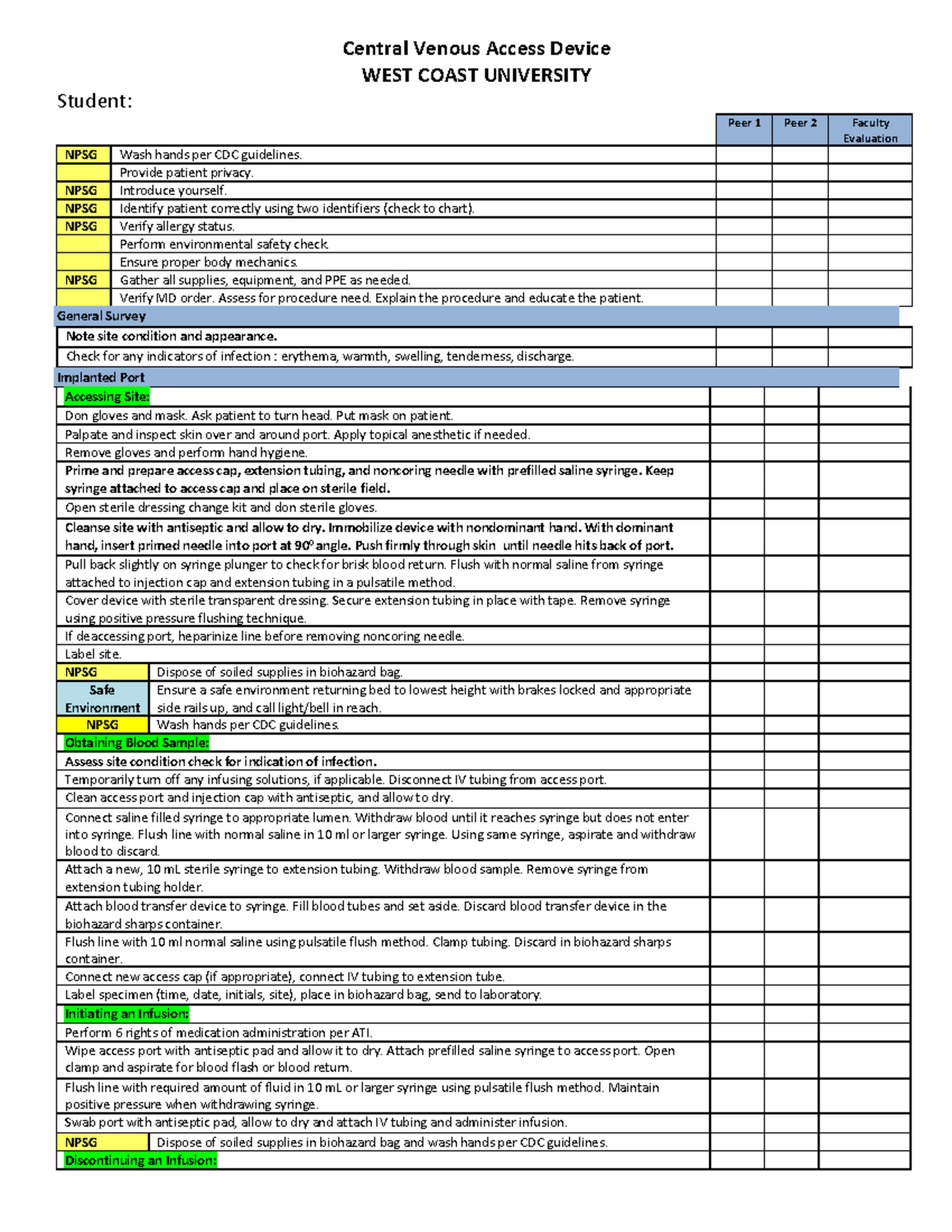 CVAD Checklist 2020 - Central Venous Access Device WEST COAST ...