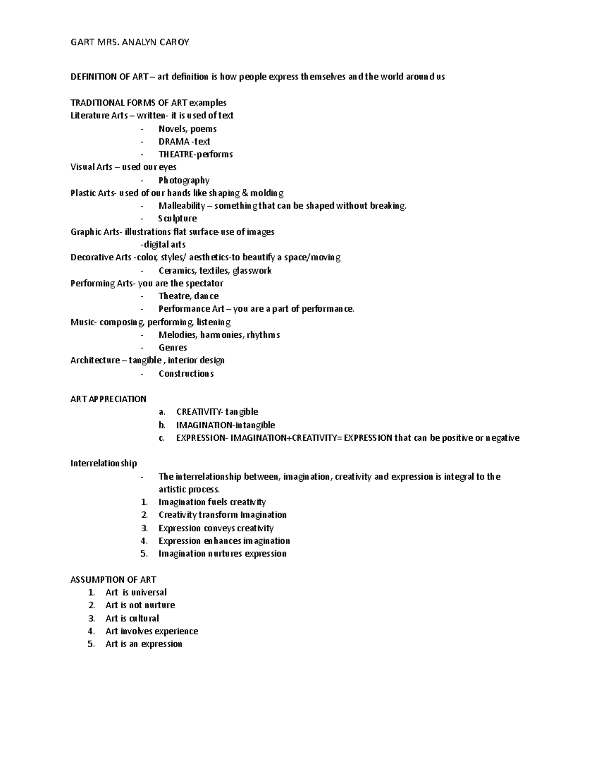 GART Prelims Reviewer hope this help GART MRS. ANALYN CAROY
