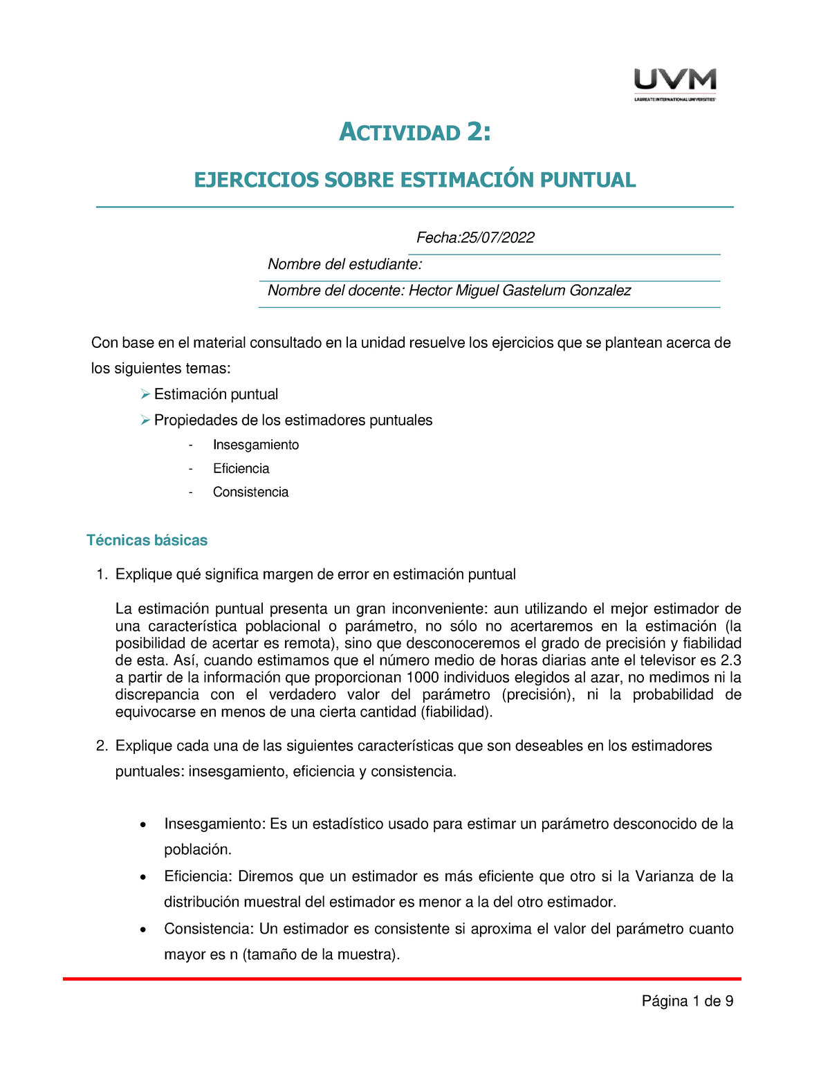 A2 AMFH - ESTADISTICA INFERENCIAL ACTIVIDAD 2 - ACTIVIDAD 2: EJERCICIOS ...