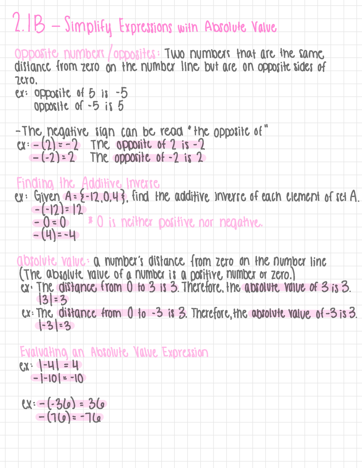 Math 005- 2.1B Simplify Expressions with Absolute Value - 2. / B ...