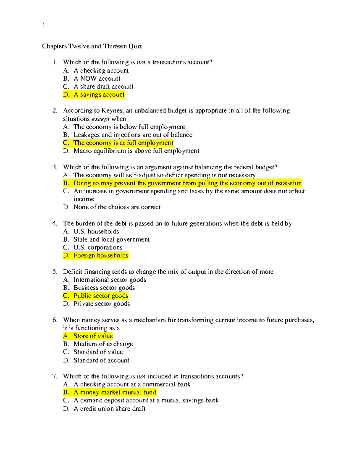 Chapters Twelve And Thirteen Quiz Econ 2 Prin Of Macroeconomics Studocu