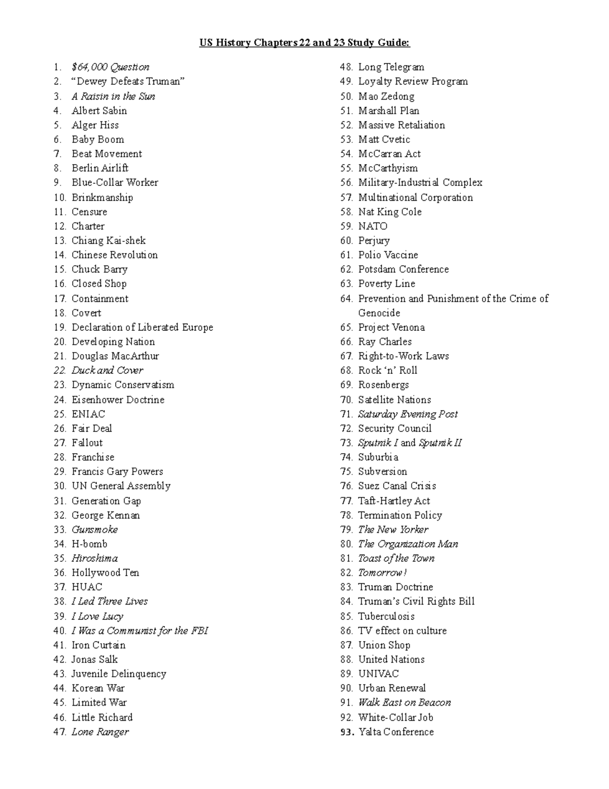 US History Chapters 22 and 23 Study Guide US History Chapters 22 and