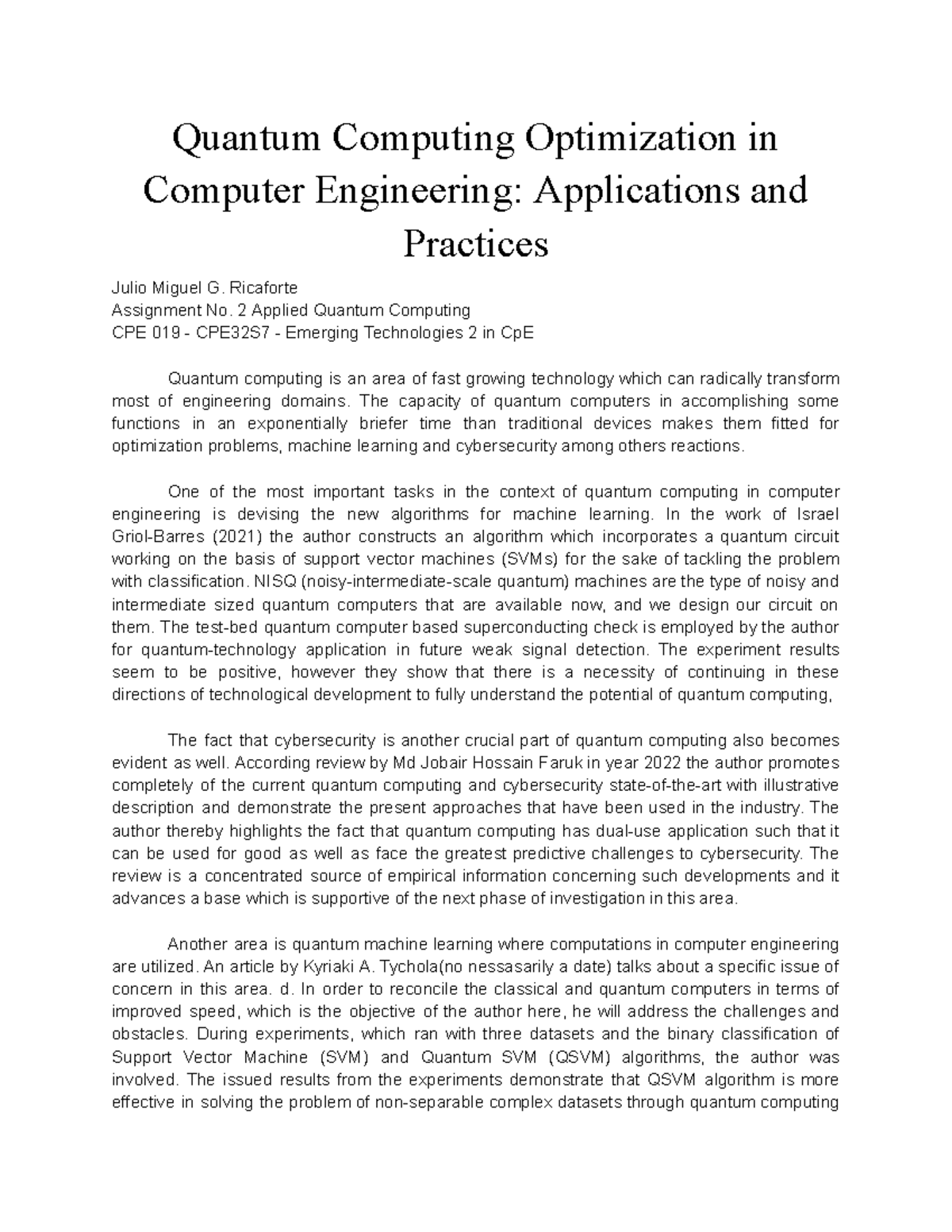 Quantum Computing Optimization in Computer Engineering Applications and ...