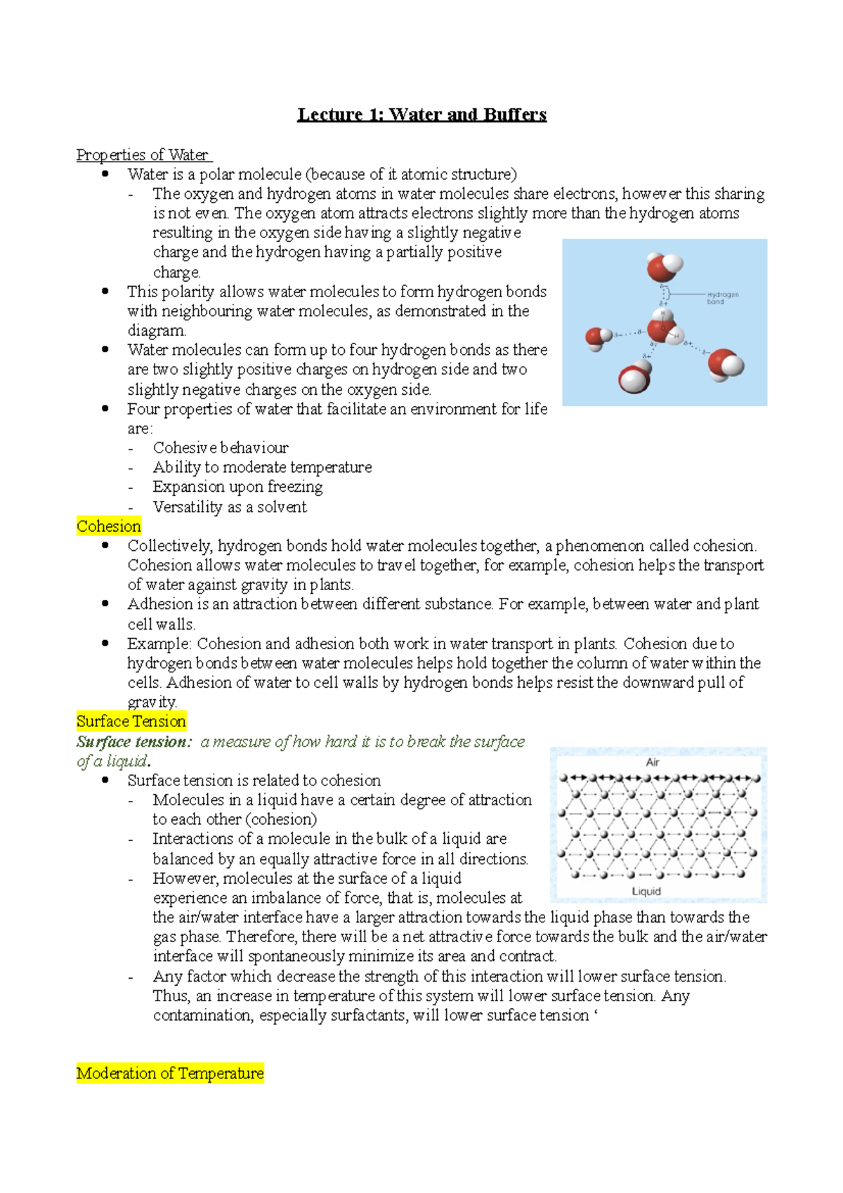 Water and Buffers - Lecture 1: Water and Buffers Properties of Water ...