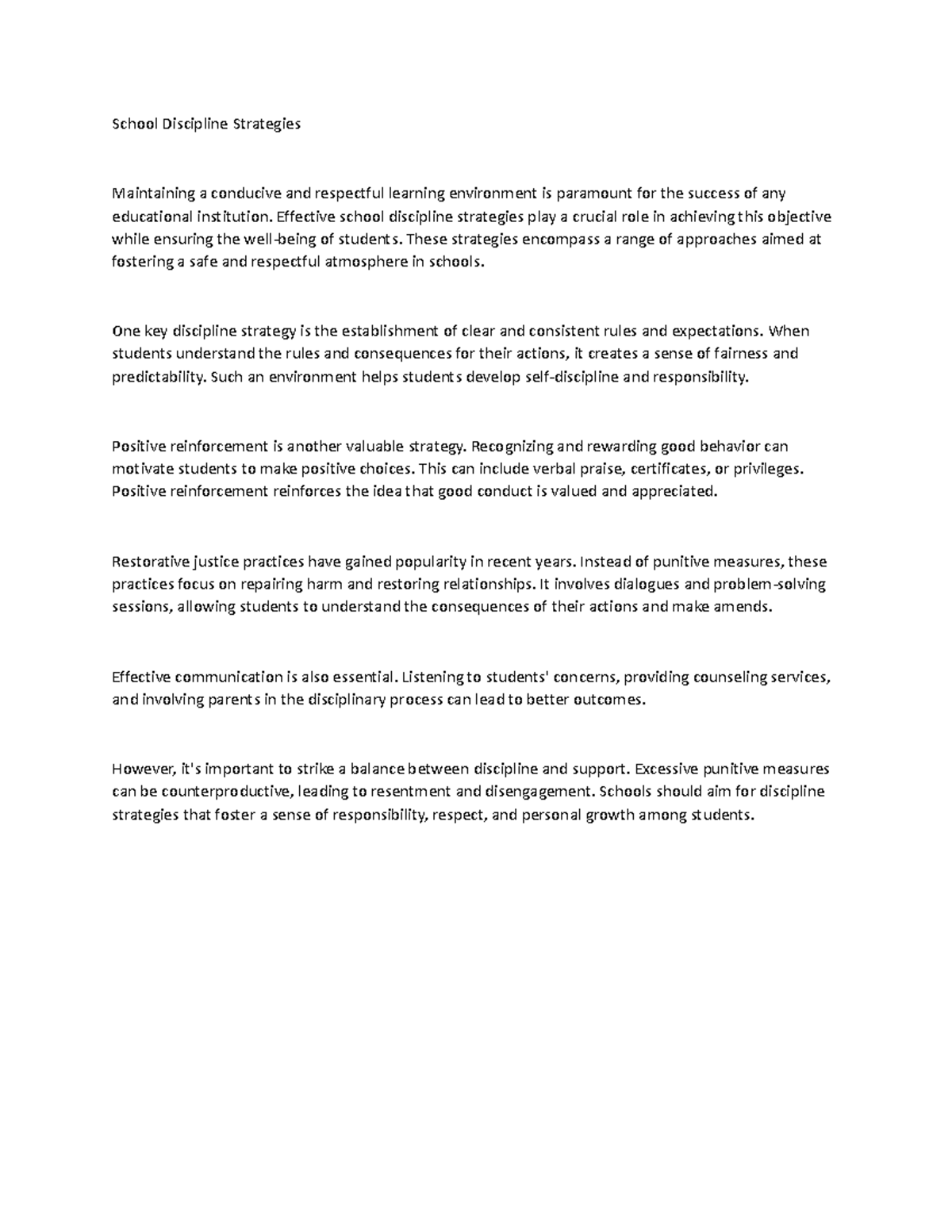 School Discipline Strategies