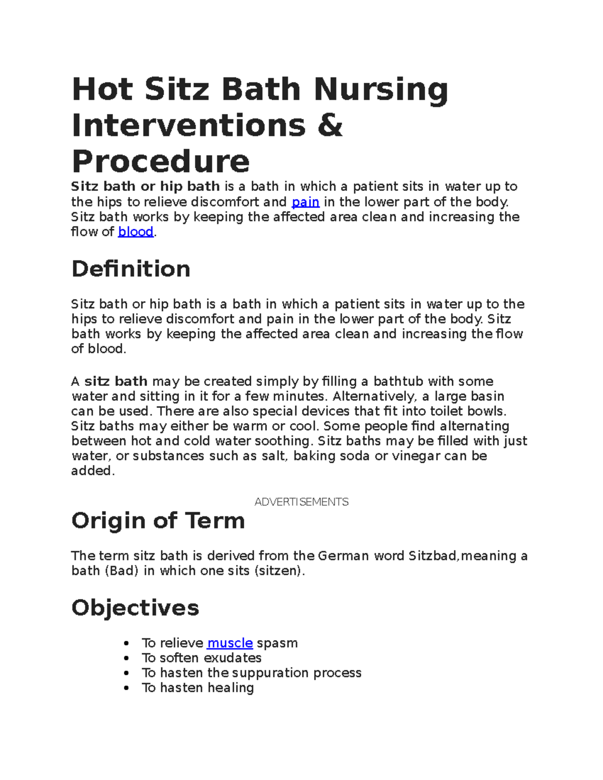 Hot Sitz Bath Nursing Interventions Hot Sitz Bath Nursing