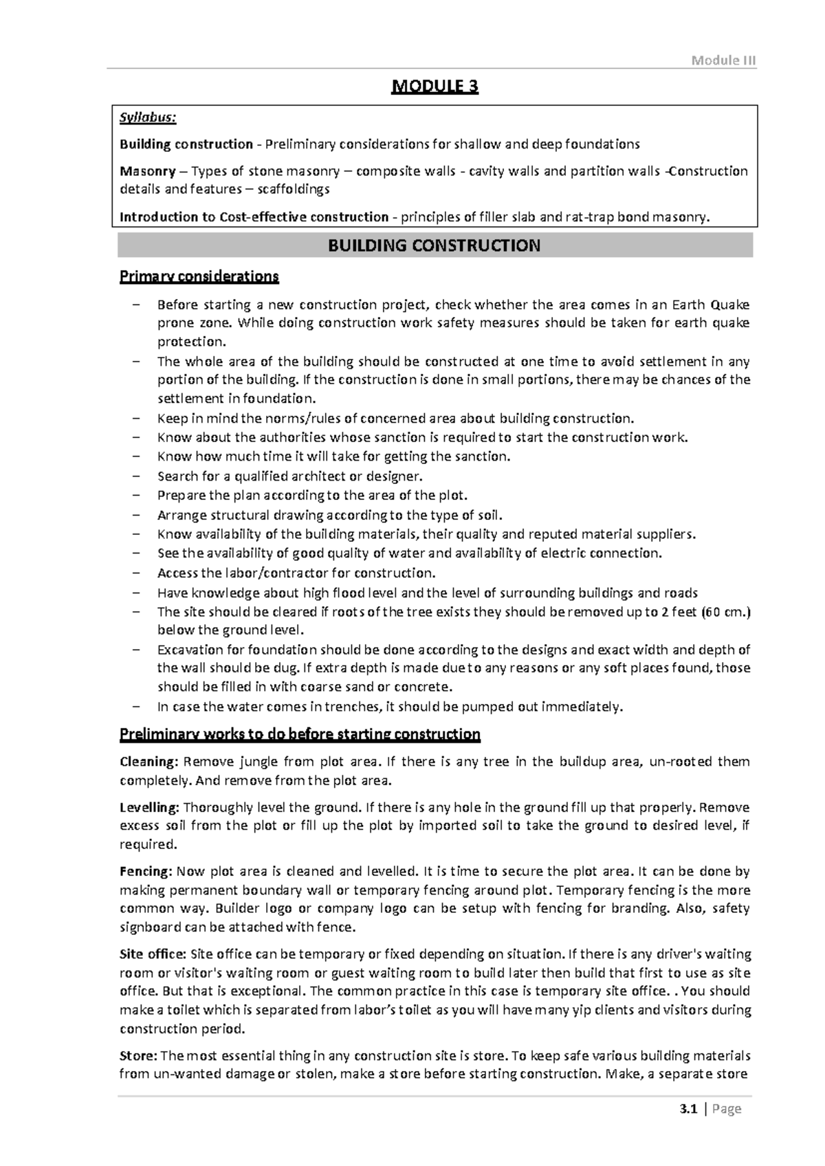 Module 3 Part 1 - Lecture Notes Construction Technology - Syllabus ...