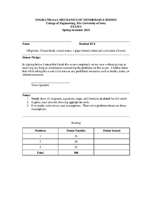 Exam 2 2021 - Exam 2 Material - ENGR:2750 Mechanics Of Deformable ...