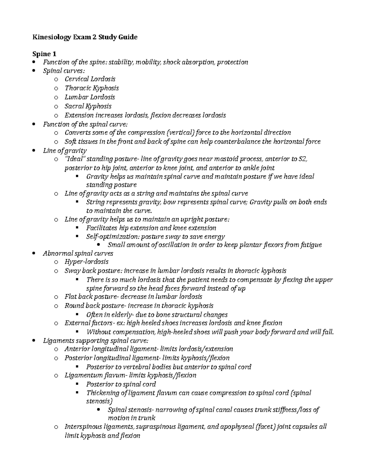 Kinesiology Test 2 Study Guide Kinesiology Exam 2 Study Guide Spine 1