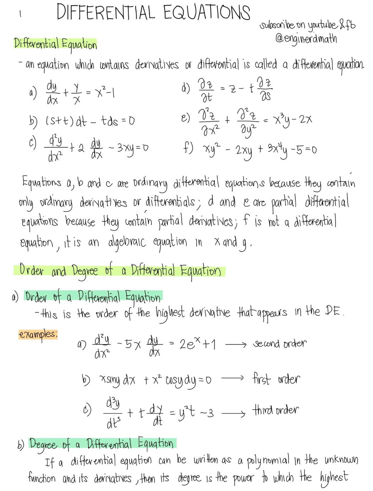 Differential Equations Notes - Electrical engineering - Studocu