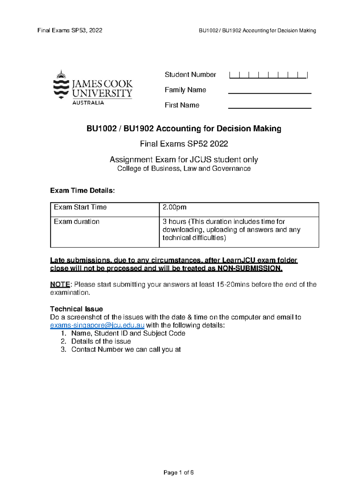 DFormatted BU1002 BU1902 SP53 2022 Final Exam - Student Number ...